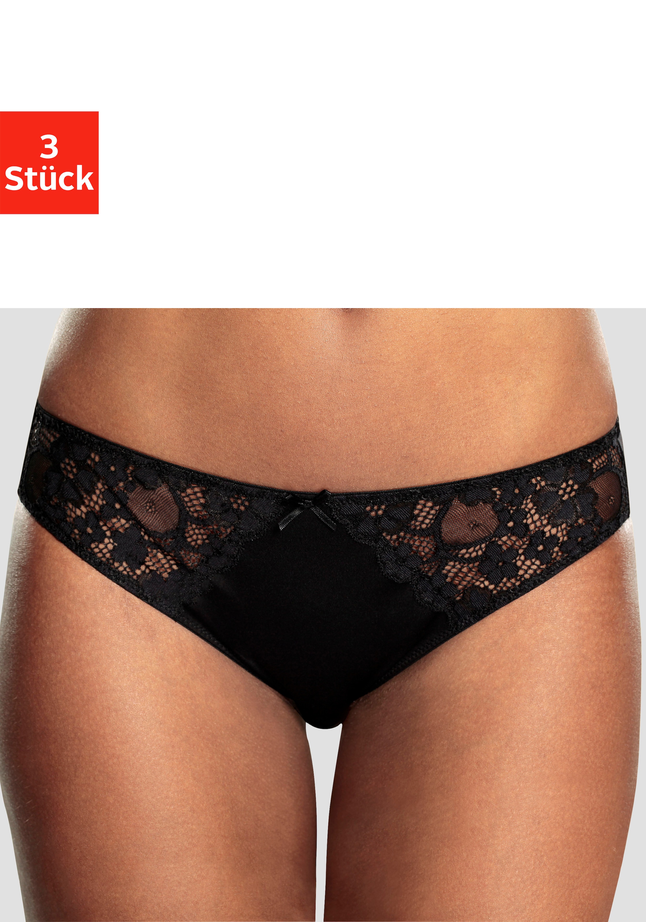 Image of petite fleur Slip Packung, 3 Stück, mit leicht transparenter Jacquardspitze an den Seiten