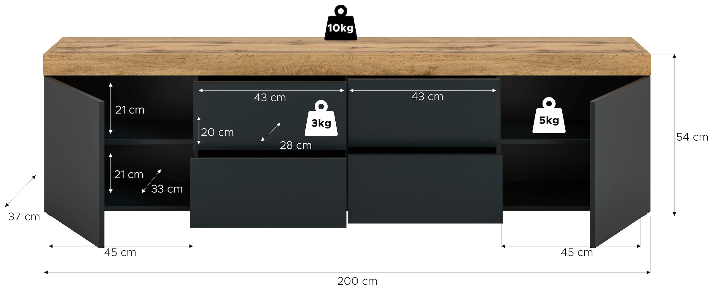GOODproduct Table basse »MAMBO, TOPSELLER!, Breite 200cm, 2 Türen, 4 Schubkästen, push-2-open« 2 farbige Ausführung, in verschiedenen Farben erhältlich, 1 cuis tlg. Lowboard, TV Unterschrank, Tv-Schrank, Wohnzimmer