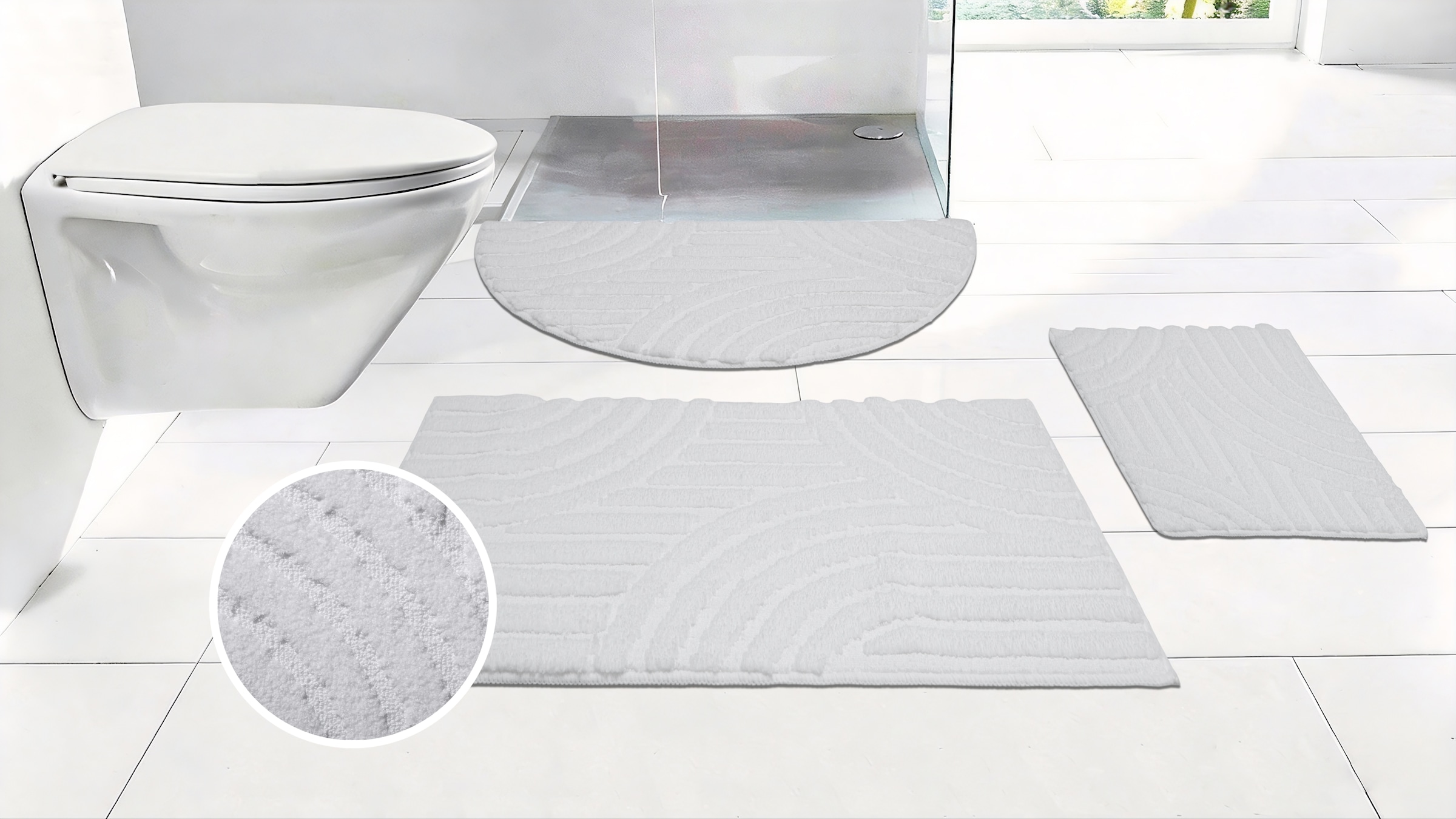 GOODproduct Tapis de bain »Regona Scandi, Badvorleger, Badezimmer Teppich, Duschvorleger« Höhe 10 mm revêtement antidérapant Résistant Tapis de bain, couleurs unies, effet relief, motif moderne, Zen