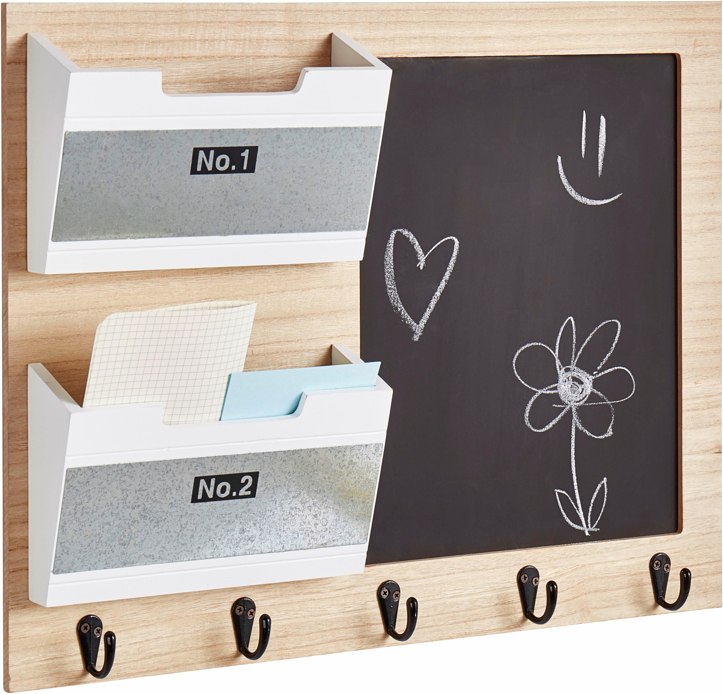 Image of andas Memoboard »Porsgrunn«, mit Tafel, Aufbewahrungsfächer und 5 Haken bei Ackermann Versand Schweiz