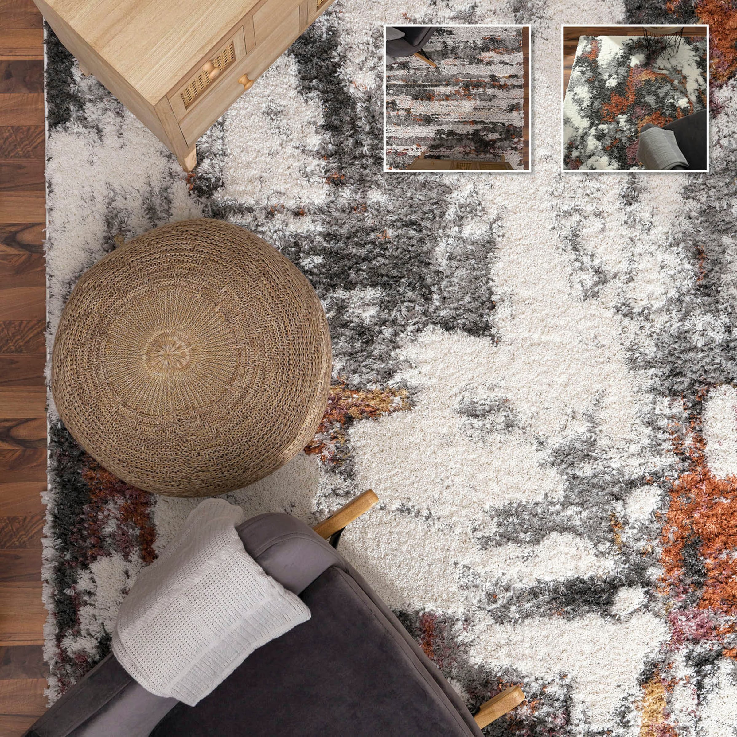 Paco Home Hochflor-Teppich »Vincenza 283« rechteckig 34 mm Höhe kuschelig, modernes Streifen Design, Hoch-Tief Effekt, Used Look