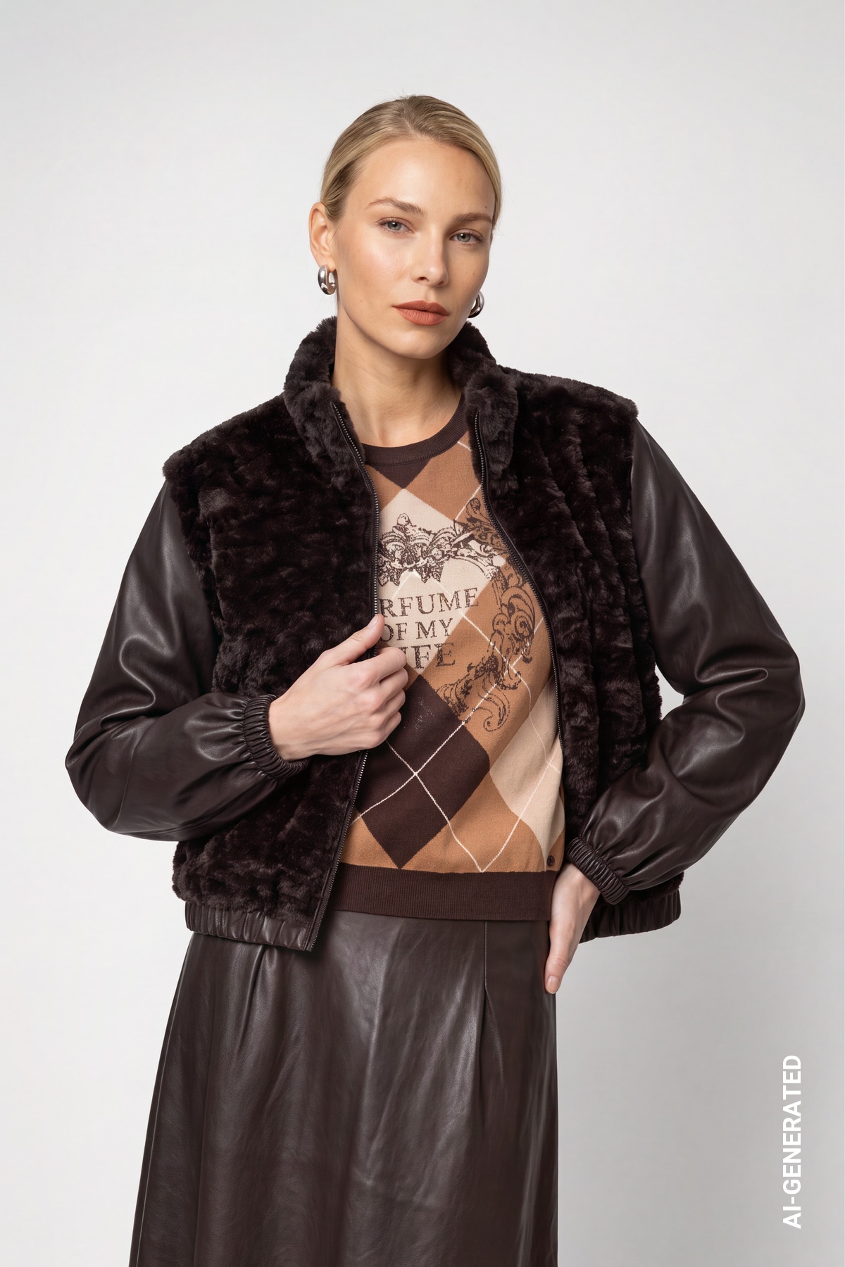 Image of Monari Fellimitatjacke "Jacke fake fur + Lederimit" ohne Kapuze Regular fit mit Stehkragen
