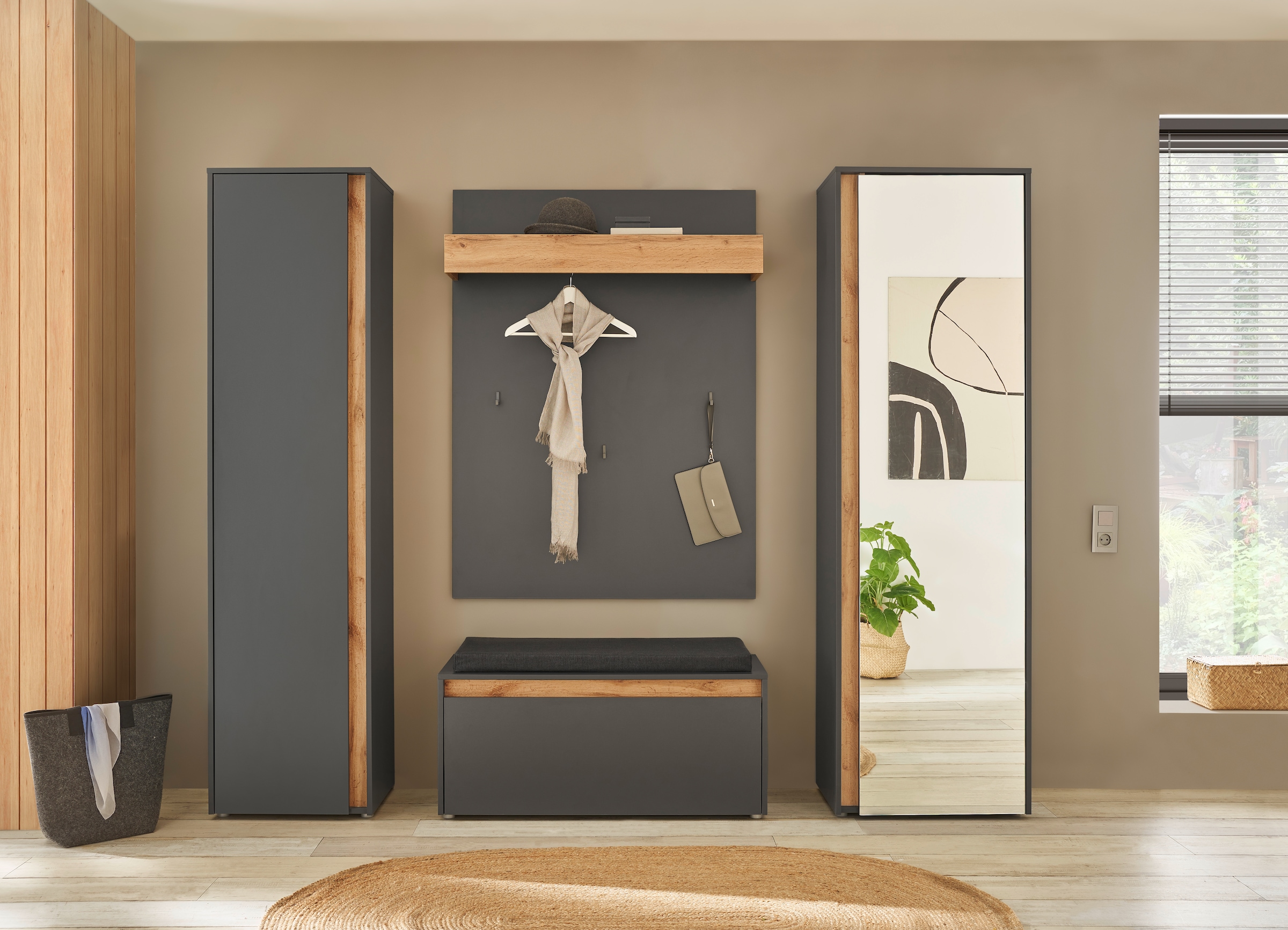 INOSIGN Garderobenschrank »GIRON/ CiTY, Schrank in Wotan Eiche, Kleiderschrank mit Stauraum«, 10 Fächer, modernes Design, Tür beidseitig montierbar, 50 cm breit