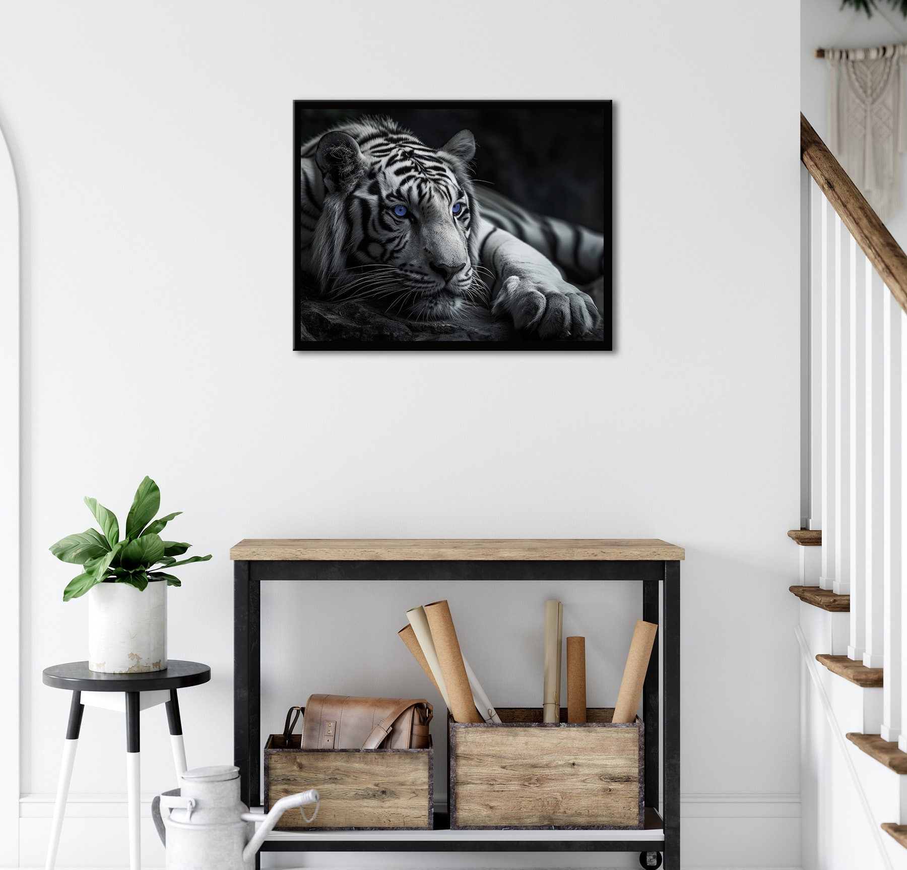 Bönninghoff Bild mit Rahmen »Wandbild gerahmt TIGER MIT BLAUEN AUGEN 40x50 cm – Tierbild Natur« Raubkatzen | Tiger | Wildtiere mit dekorativem Rahmen