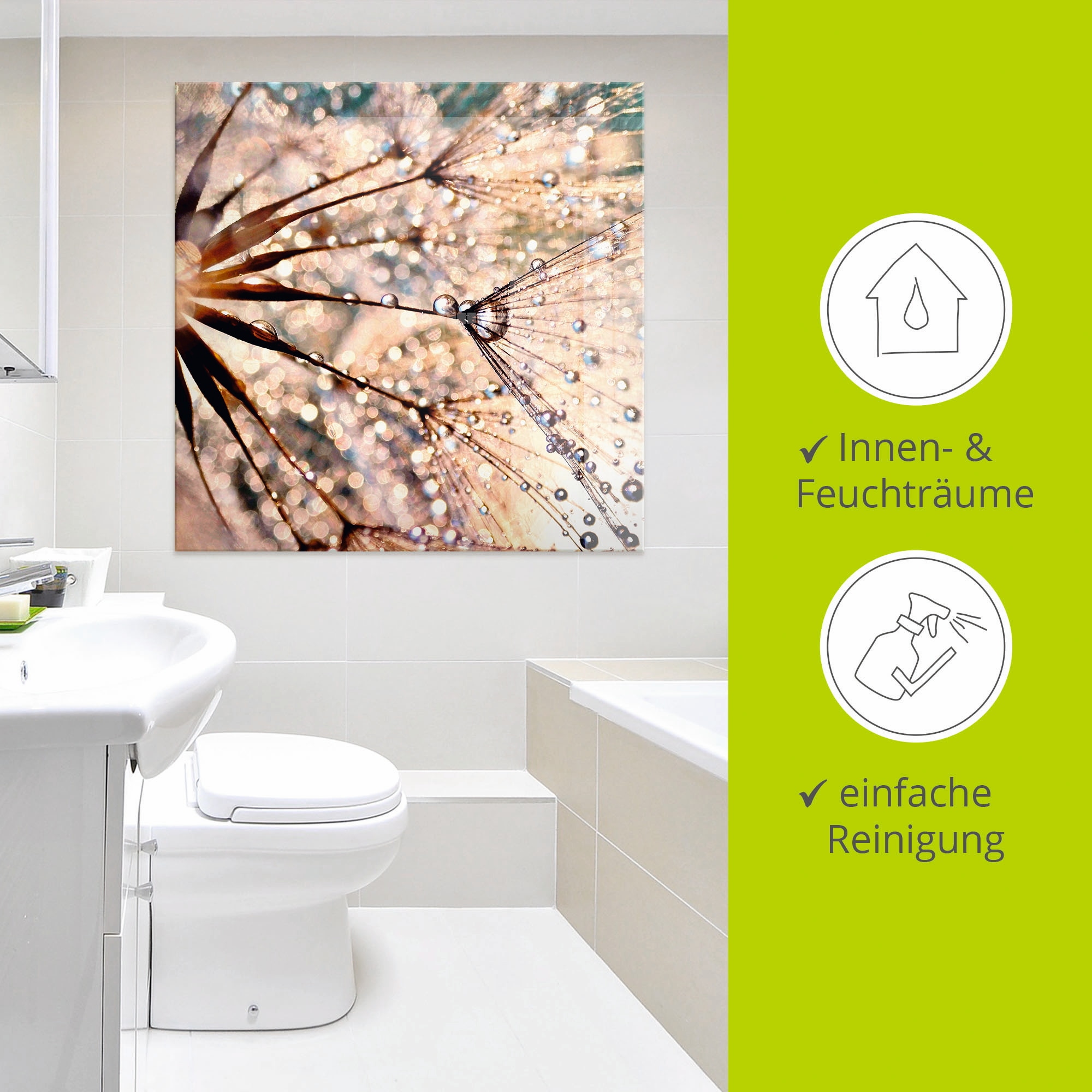 Artland Glasbild »Pusteblume - Kisses from rain«, Blumen, (1 St.), in verschiedenen Grössen