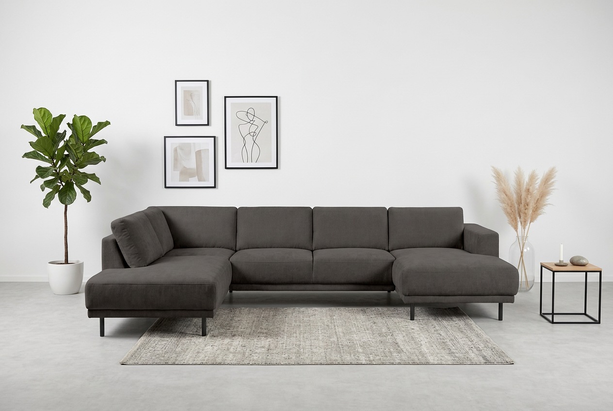 Image of GOODproduct Wohnlandschaft "Sveeva, U-Form, XXL, B.310 cm, schwarze Metallfüsse" langlebiger Strukturstoff, mit Wellenunterfederung, viele Farben