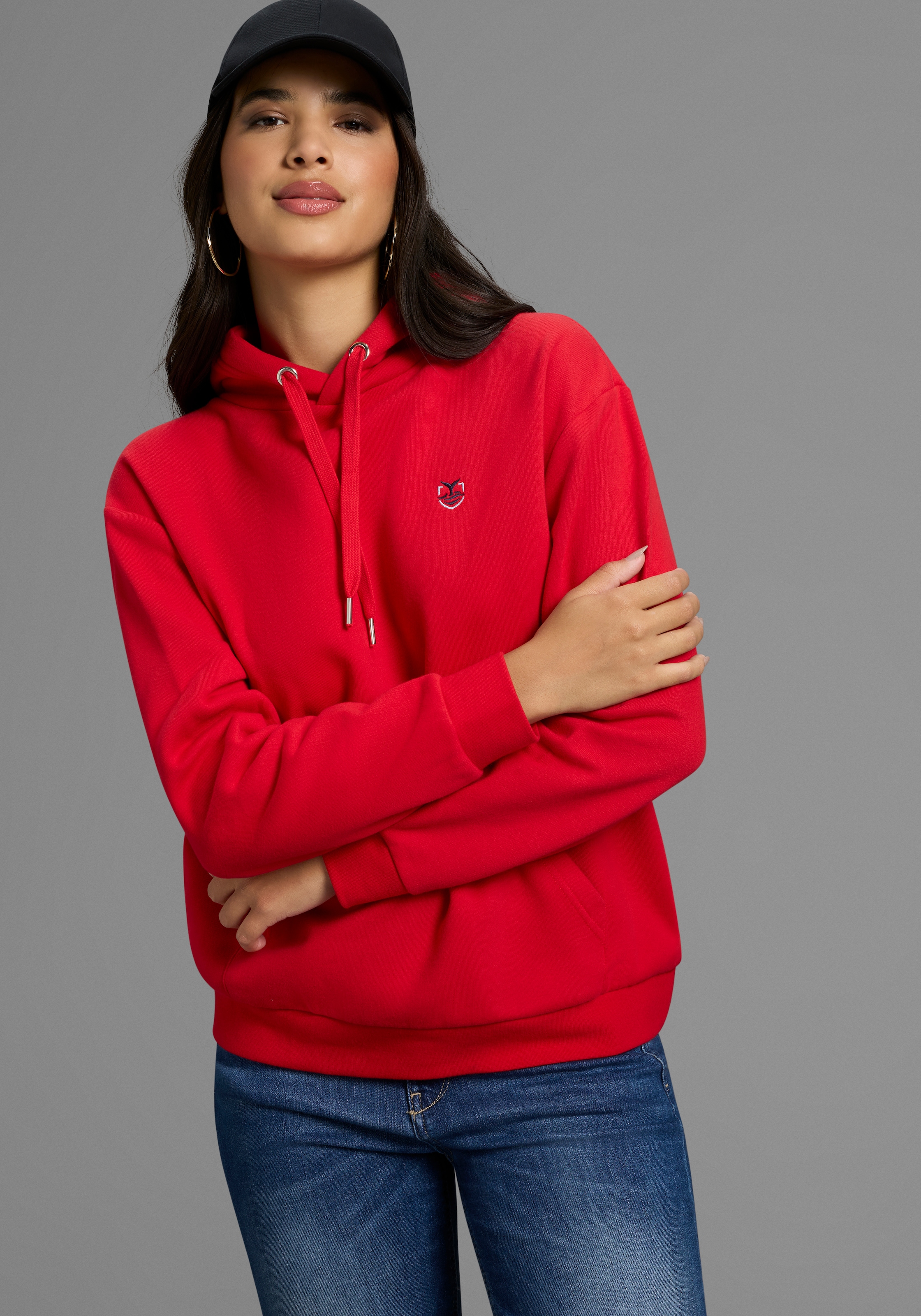 Image of DELMAO Kapuzensweatshirt, Weiche Baumwollmischung mit Kängurutasche & Kapuze