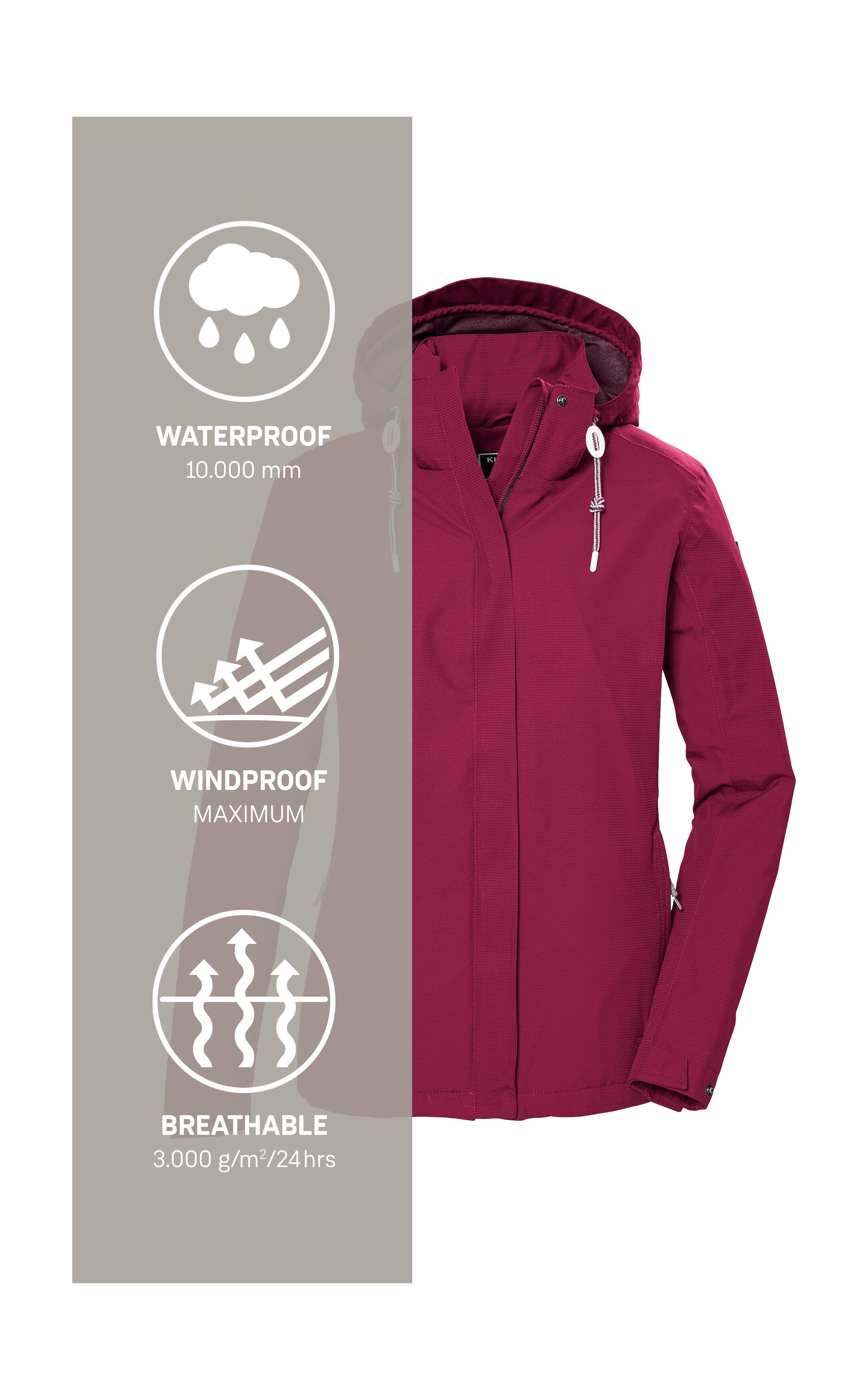 Killtec Veste d'extérieur »KOS 61 WMN JCKT« Funktionsjacke: wasser- und winddicht, atmungsaktiv, abnehmbare Kapuze