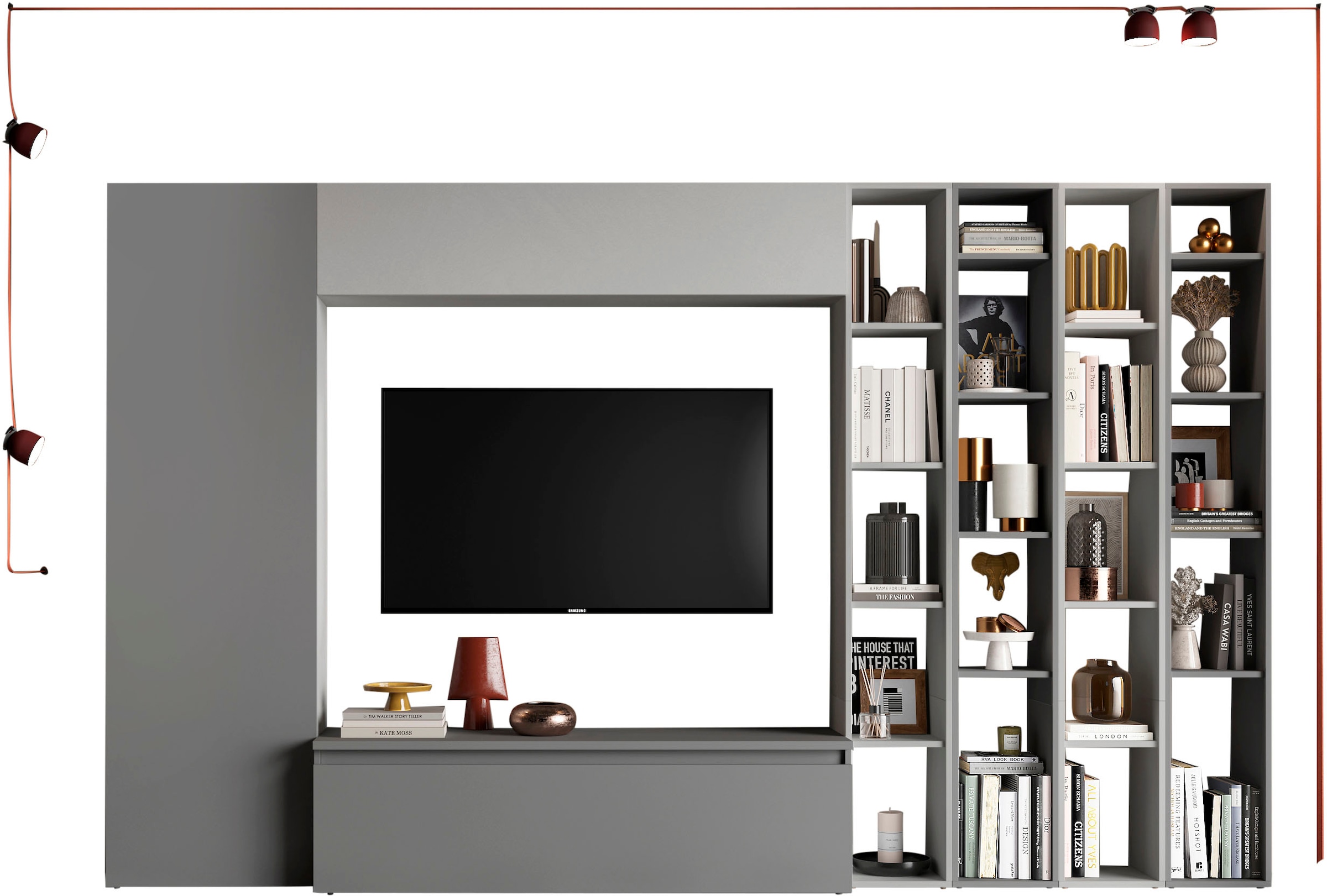 INOSIGN Wohnwand »INFINITY, 7tlg. Breite 305 cm, Schrankwand, Anbauwand«, (7 St.), (Lowboard, Stauraumschrank, Hängeschrank, 4x Standregal)