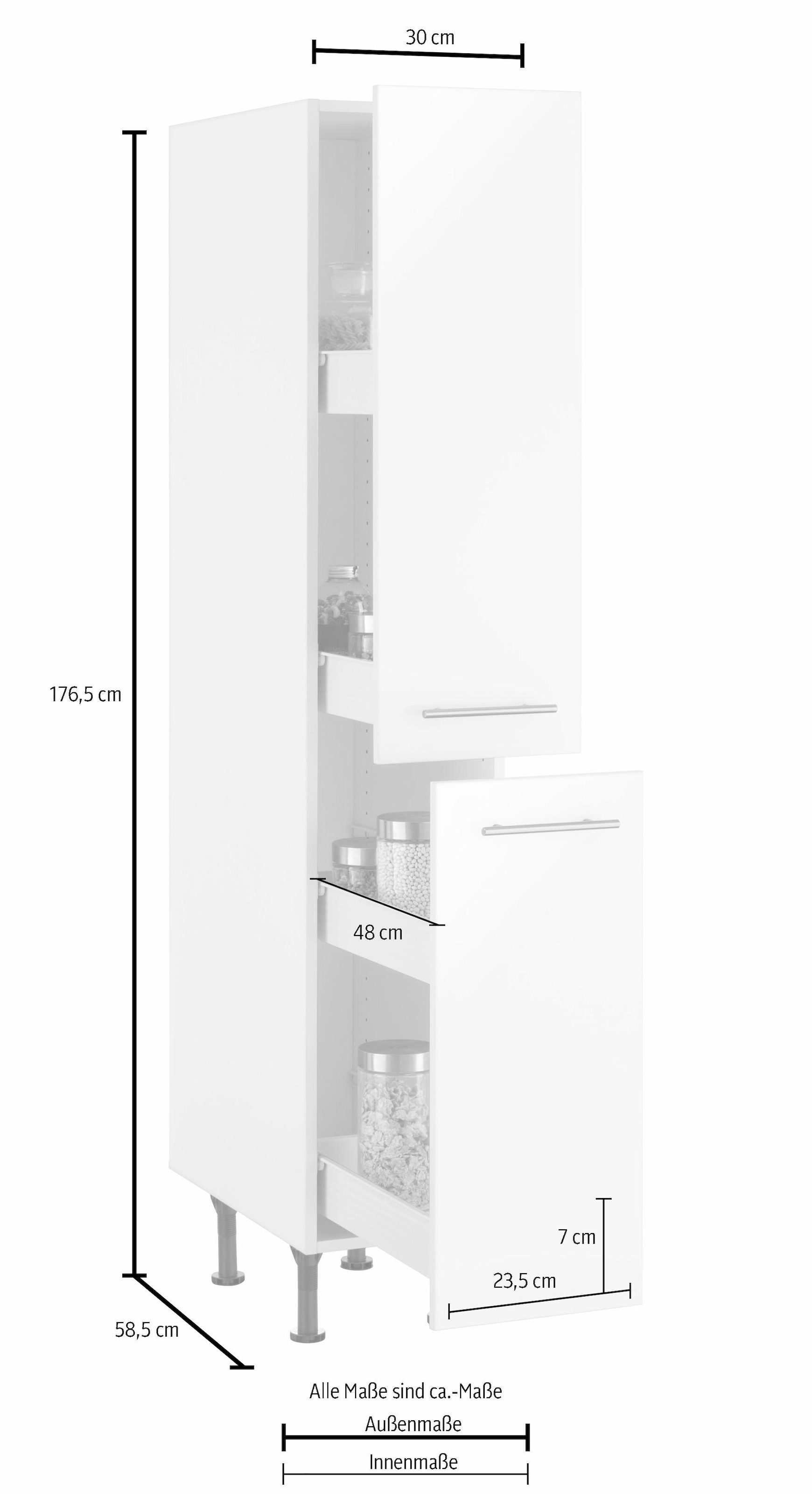 OPTIFIT Apothekerschrank »Bern«, 30 cm breit, 176 cm hoch, höhenverstellbare Stellfüsse, Metallgriffe
