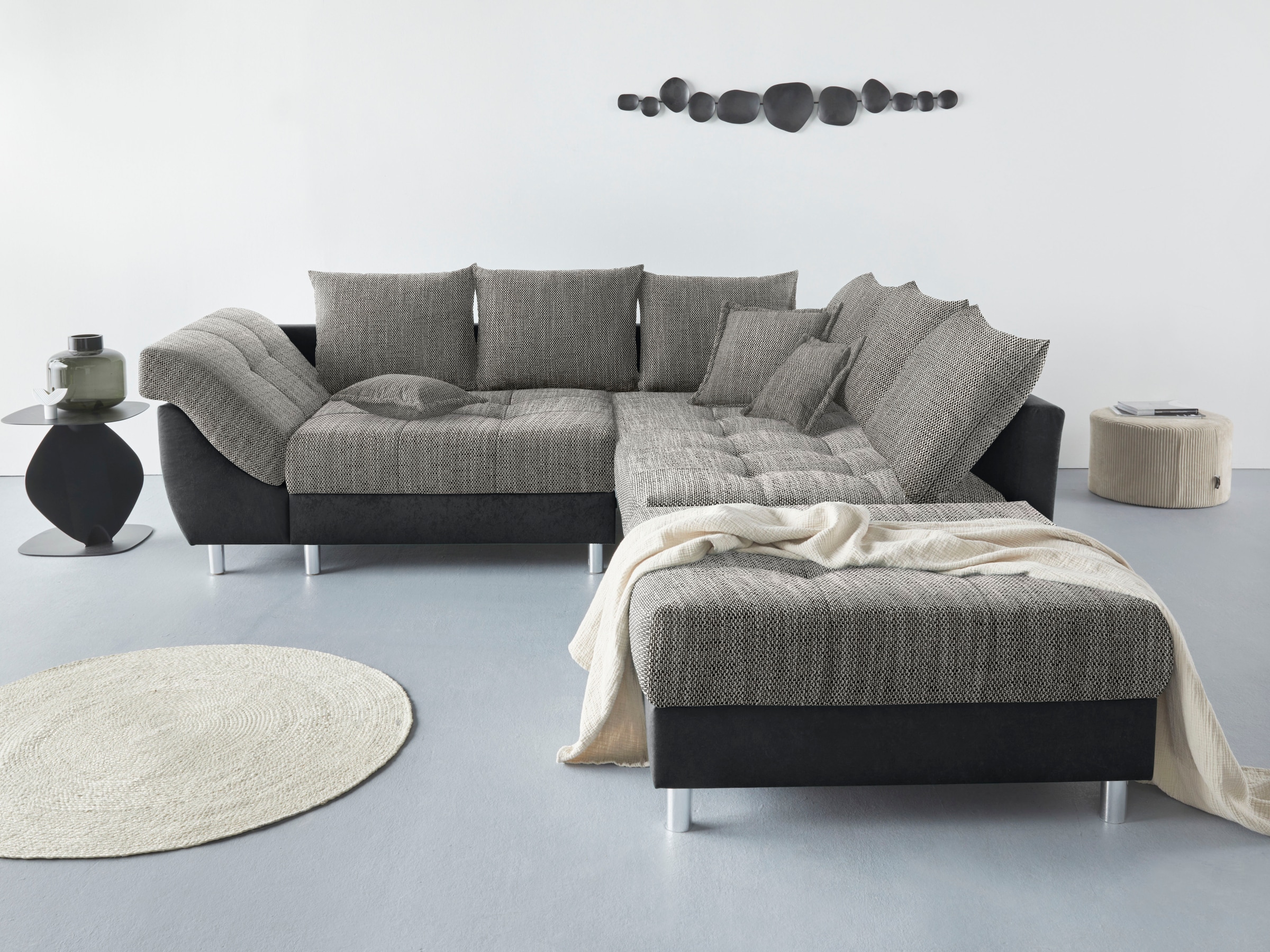 Image of COLLECTION AB Ecksofa "Innsbruck L-Form, B: 247 cm" Set: Sofa & Hocker, 3 Zierkissen, Federkern