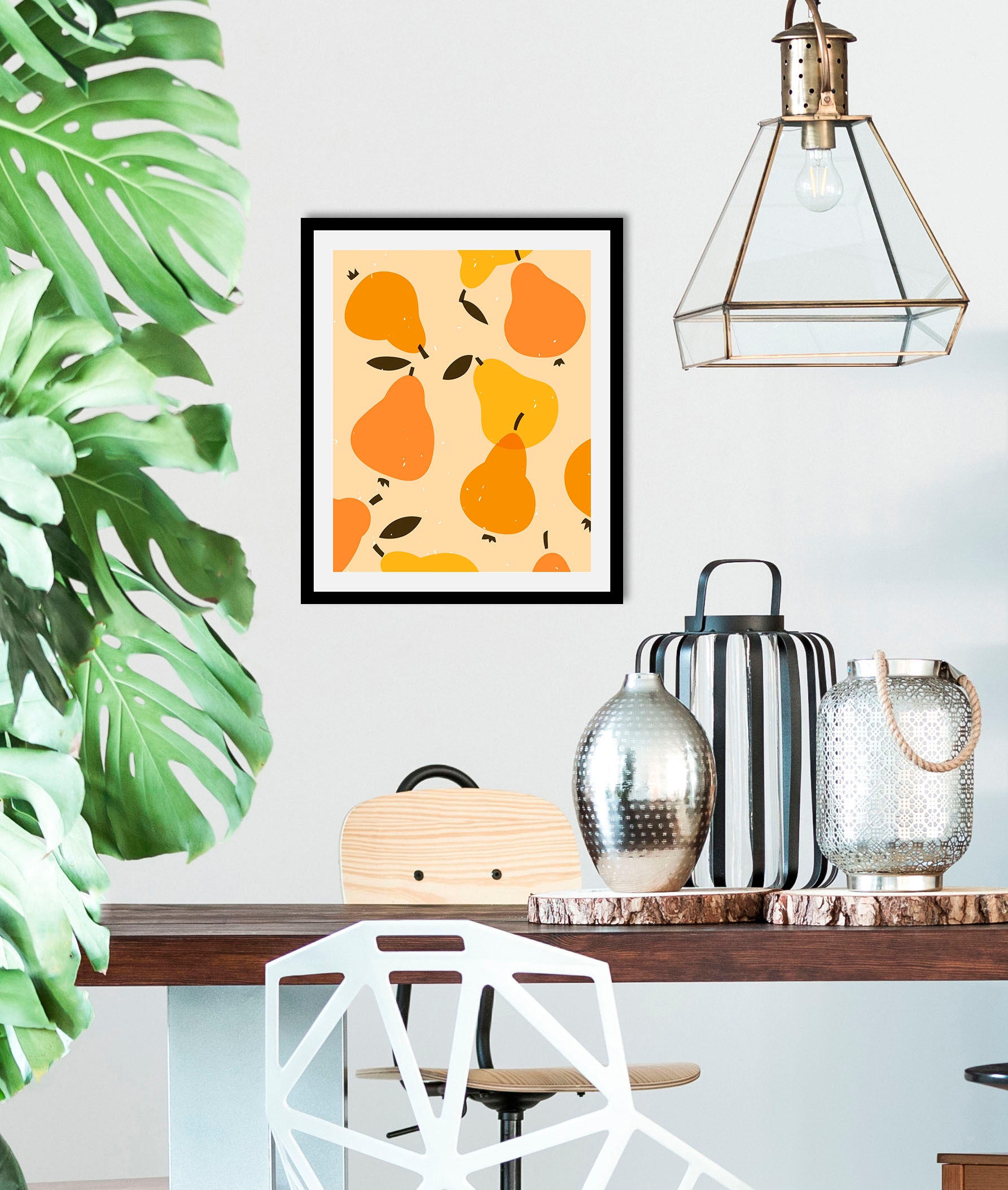 Image of queence Bild "Pears Party" Abstrakt Essen Kunst Lebensmittel Obst Obst Bilder Schriftzug 1 Stk. tlg. gerahmt