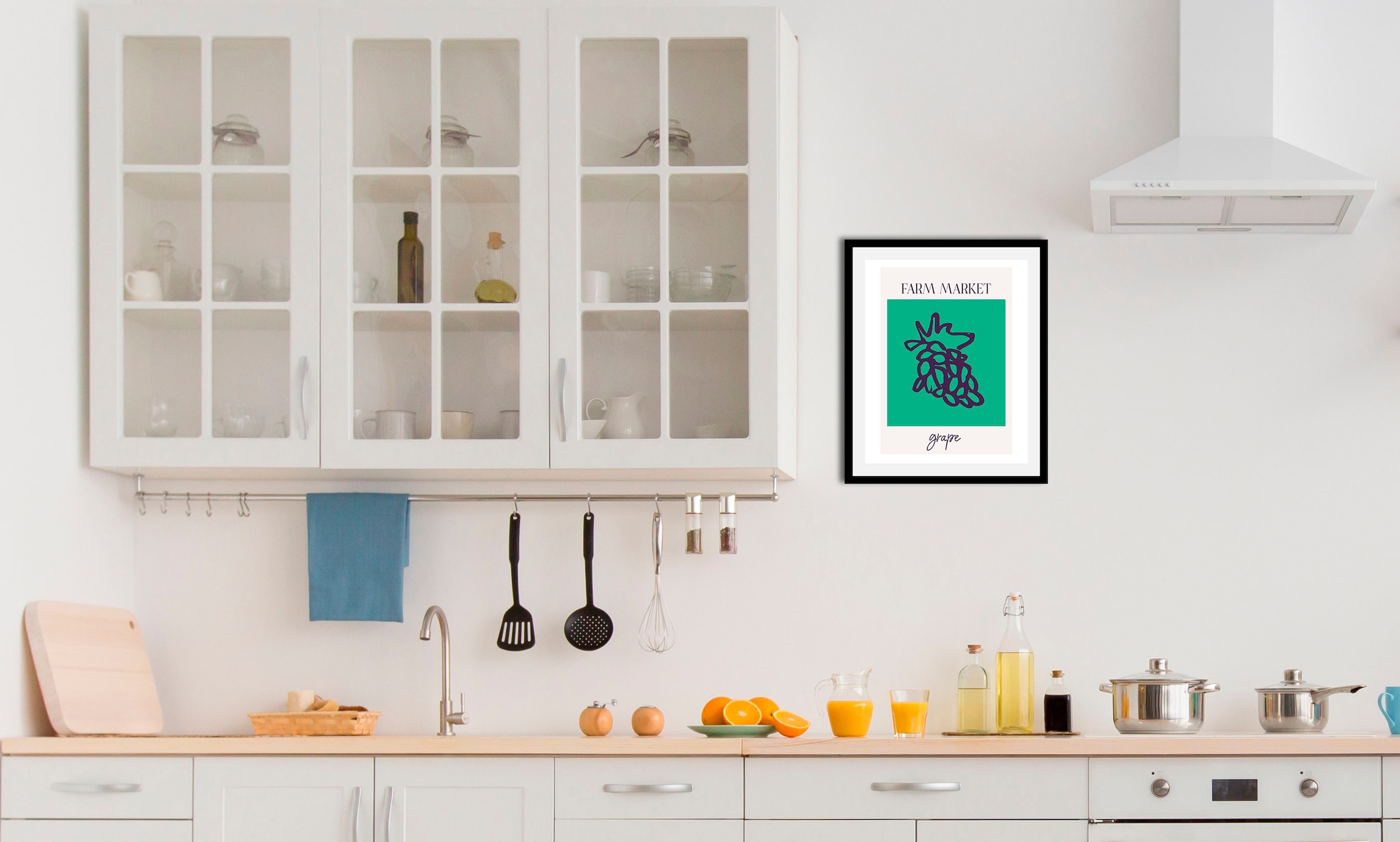 Image of queence Bild "Grape" Essen Kunst Lebensmittel Obst Obst Bilder Schriftzug 1 Stk. tlg. gerahmt