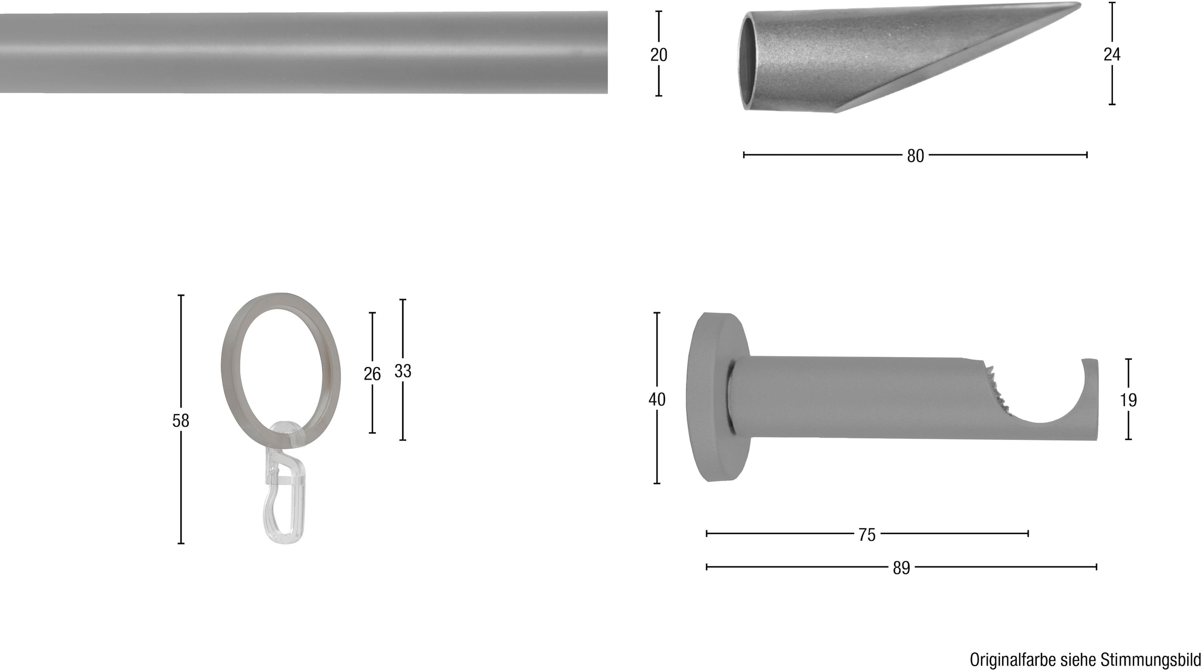 GARESA Gardinenstange »Niko«, 1 läufig-läufig, Fixmass, Fixlänge 120, 160, 200 cm, mit Ringe und Haken
