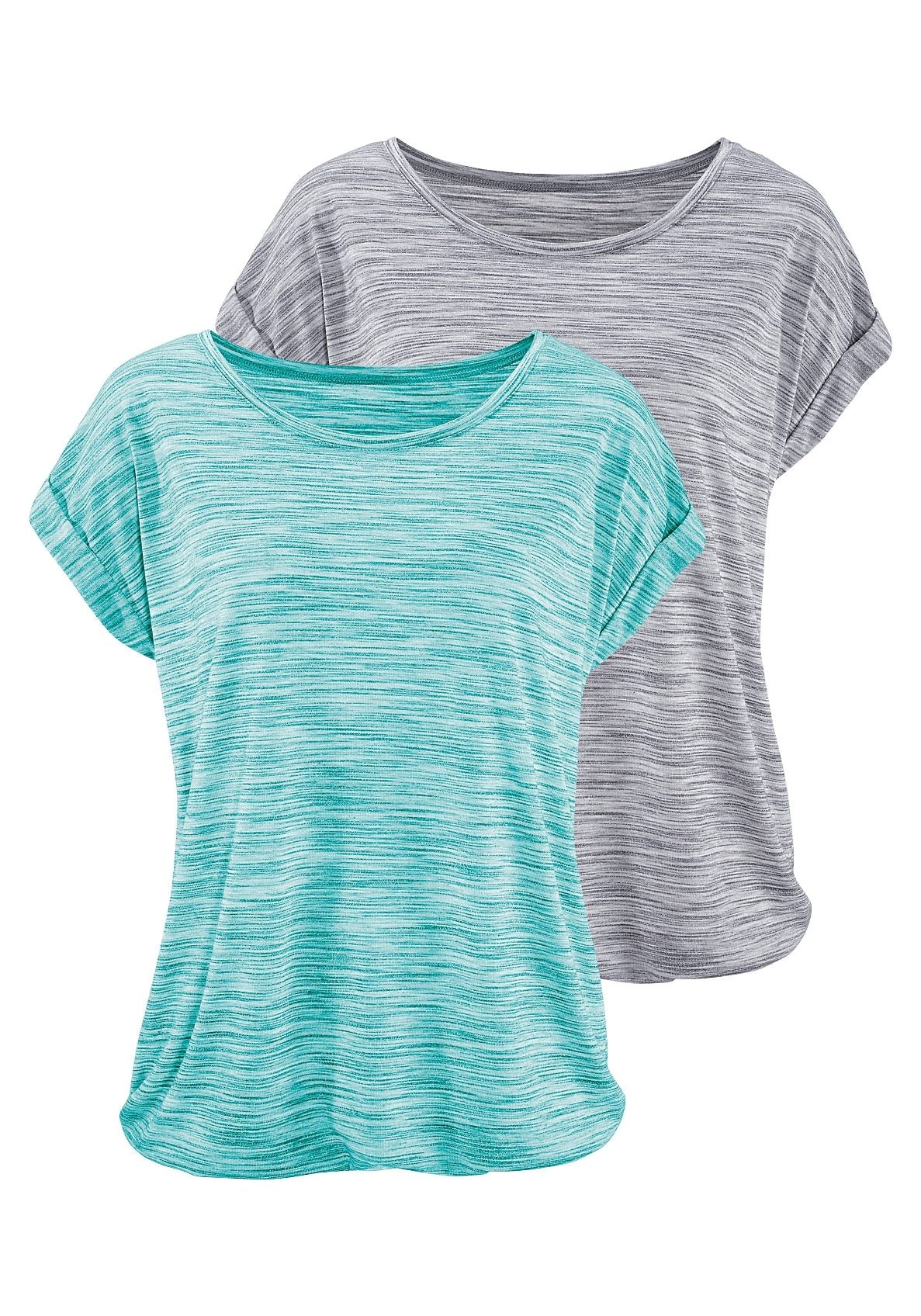 Image of Beachtime by Lascana Kurzarmshirt "mit Struktureffekt" 2er-Pack, mit lässigem Ärmelumschlag