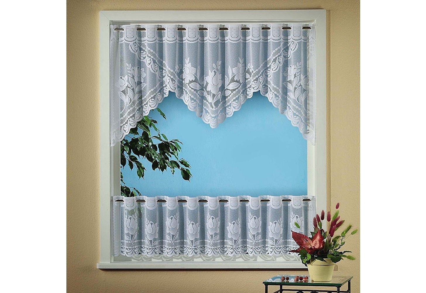 Image of Weckbrodt Scheibengardine "Darmstadt" Stangendurchzug 2 Stk. tlg. Bistro, Jacquard, strukturiert, floral, 2teiliges Set, Gardine, Store