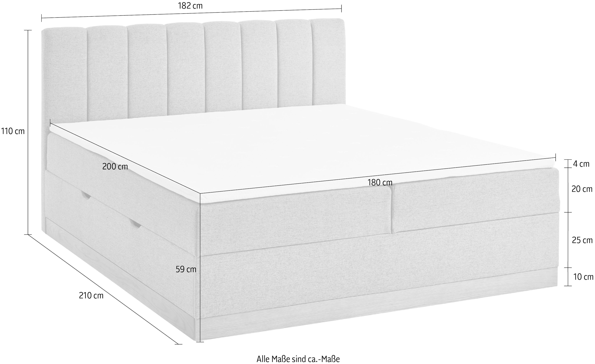 Home affaire Boxbett »FRAPELLE, Polsterbett mit Bettkasten und Taschenfederkernmatratze H3« mit Topper, Strukturstoff-Bezug, Sockel eichefarbig, 180x200cm