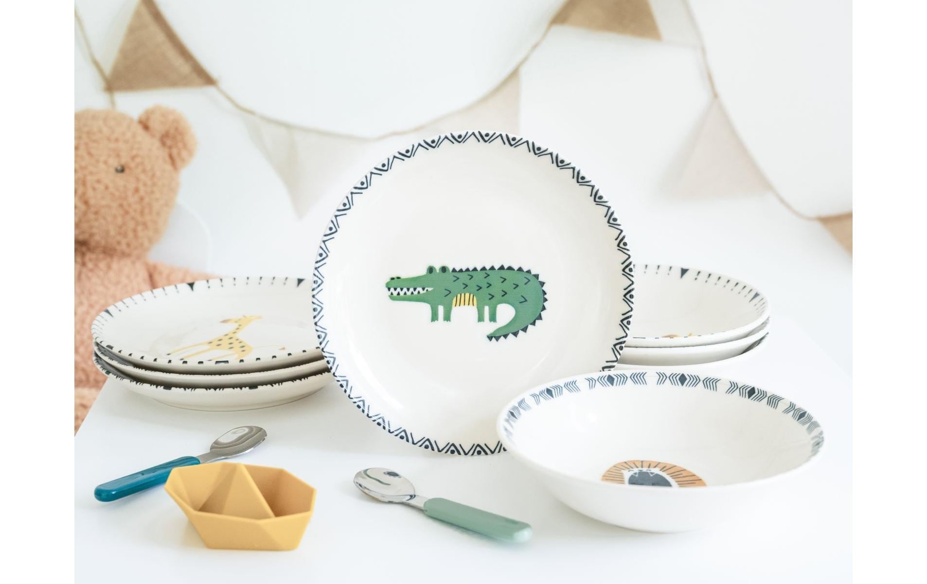 CreaTable Set de vaisselle pour enfants »Safari 8-teilig Steinzeug Bunt«