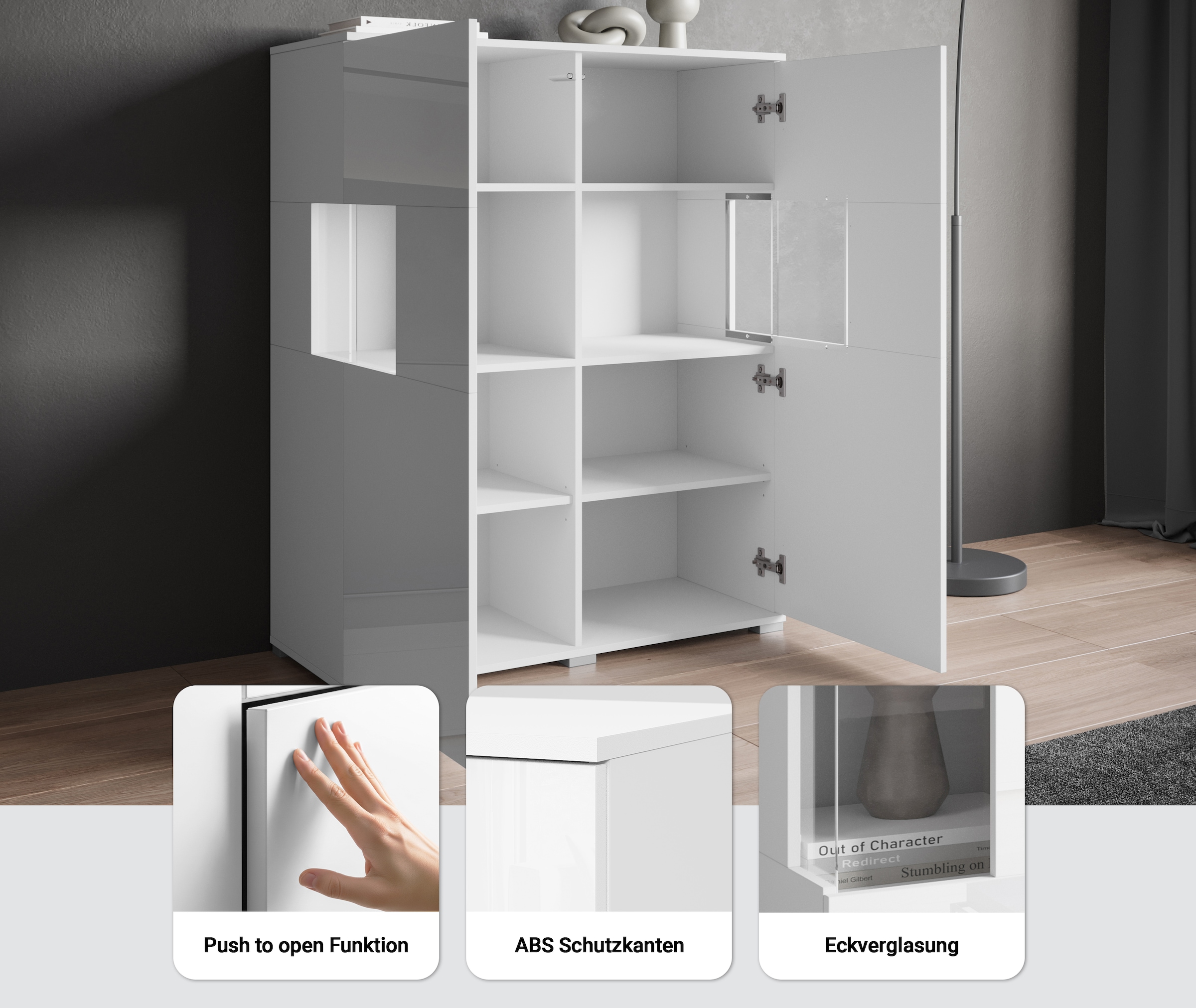 GOODproduct Highboard »Kenia« 1 Stk. tlg. Modernes Highboard mit Glastüren, Breite 100 cm
