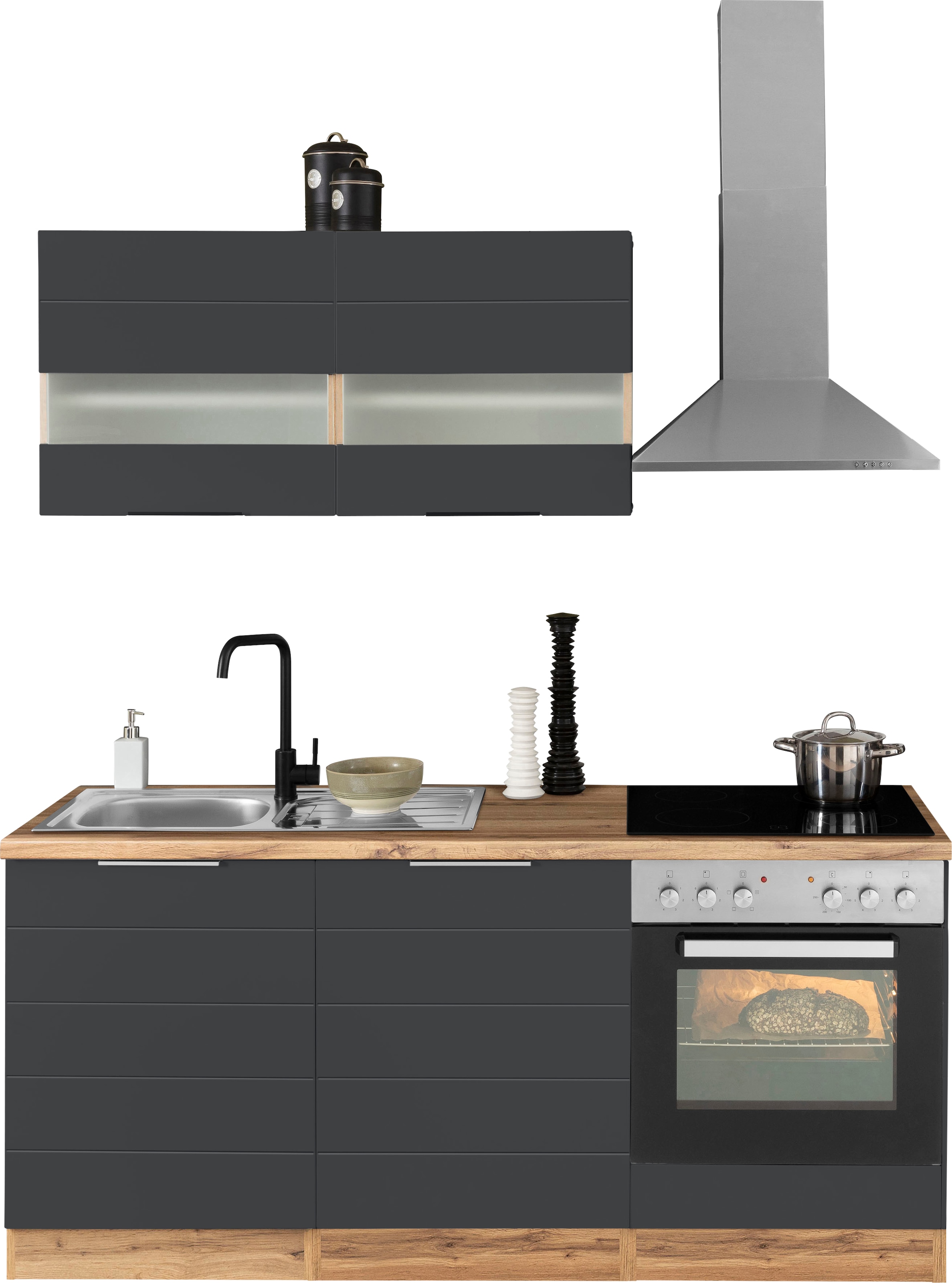 Image of KOCHSTATION "KS-Luhe" 180 cm breit, wahlweise mit oder ohne E-Geräten, gefräste MDF-Fronten