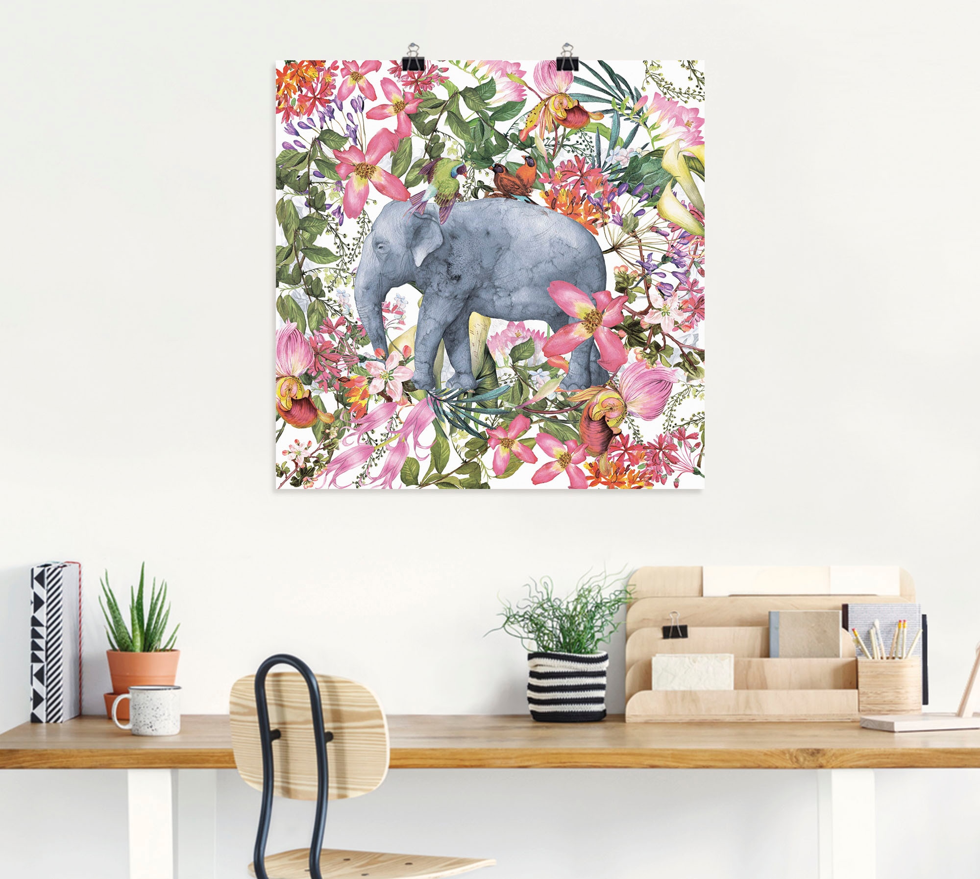 Artland Wandbild »Elefant im Blüten als Wandaufkleber Poster Grössen oder Alubild, versch. Leinwandbild, St.), Wildtiere, kaufen Dschungel«, (1 in günstig