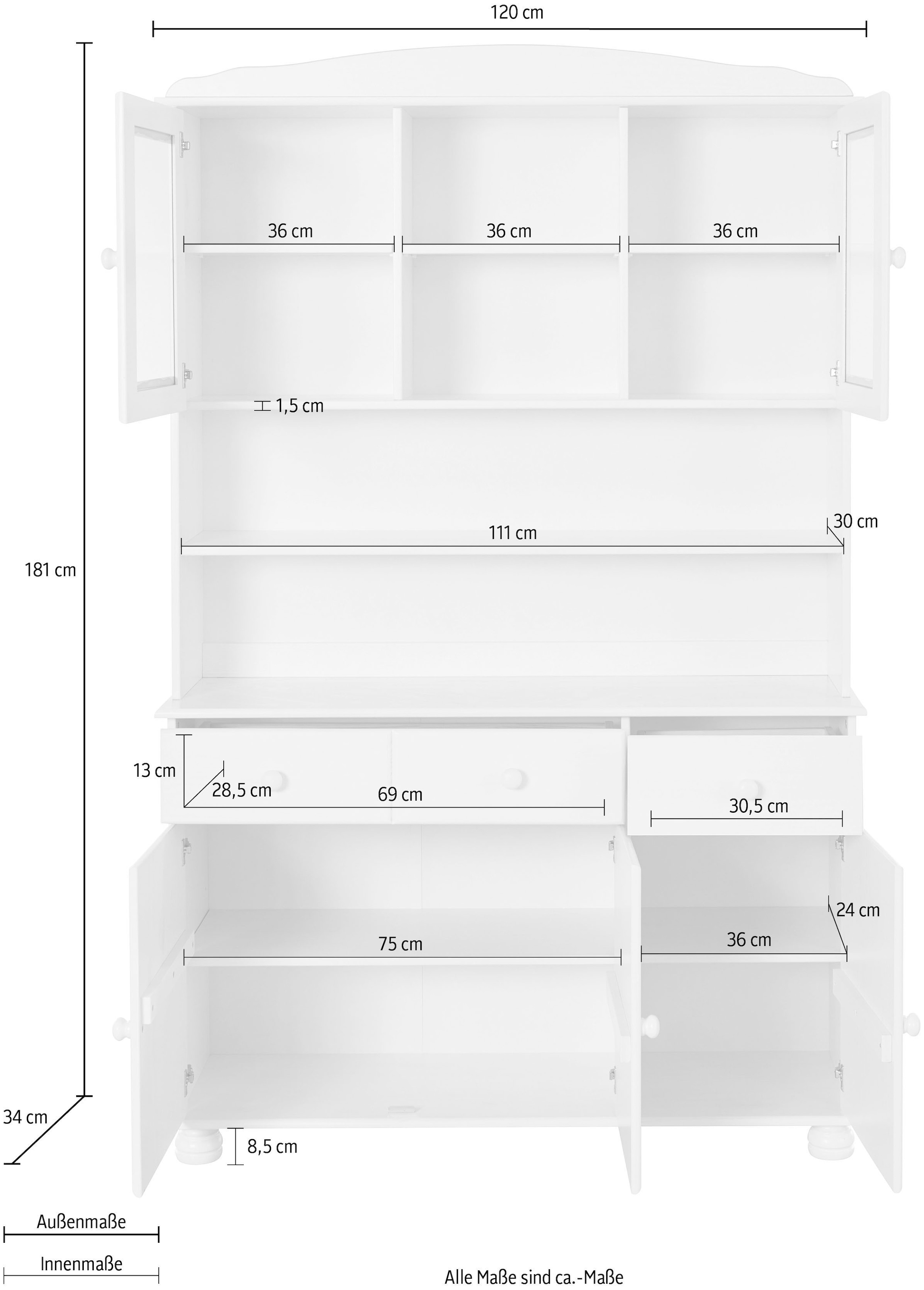 Home affaire Buffet »Mette«, (2 St.), Mit 2 Schubladen und viel Stauraum hinter 4 Türen, Höhe 181cm