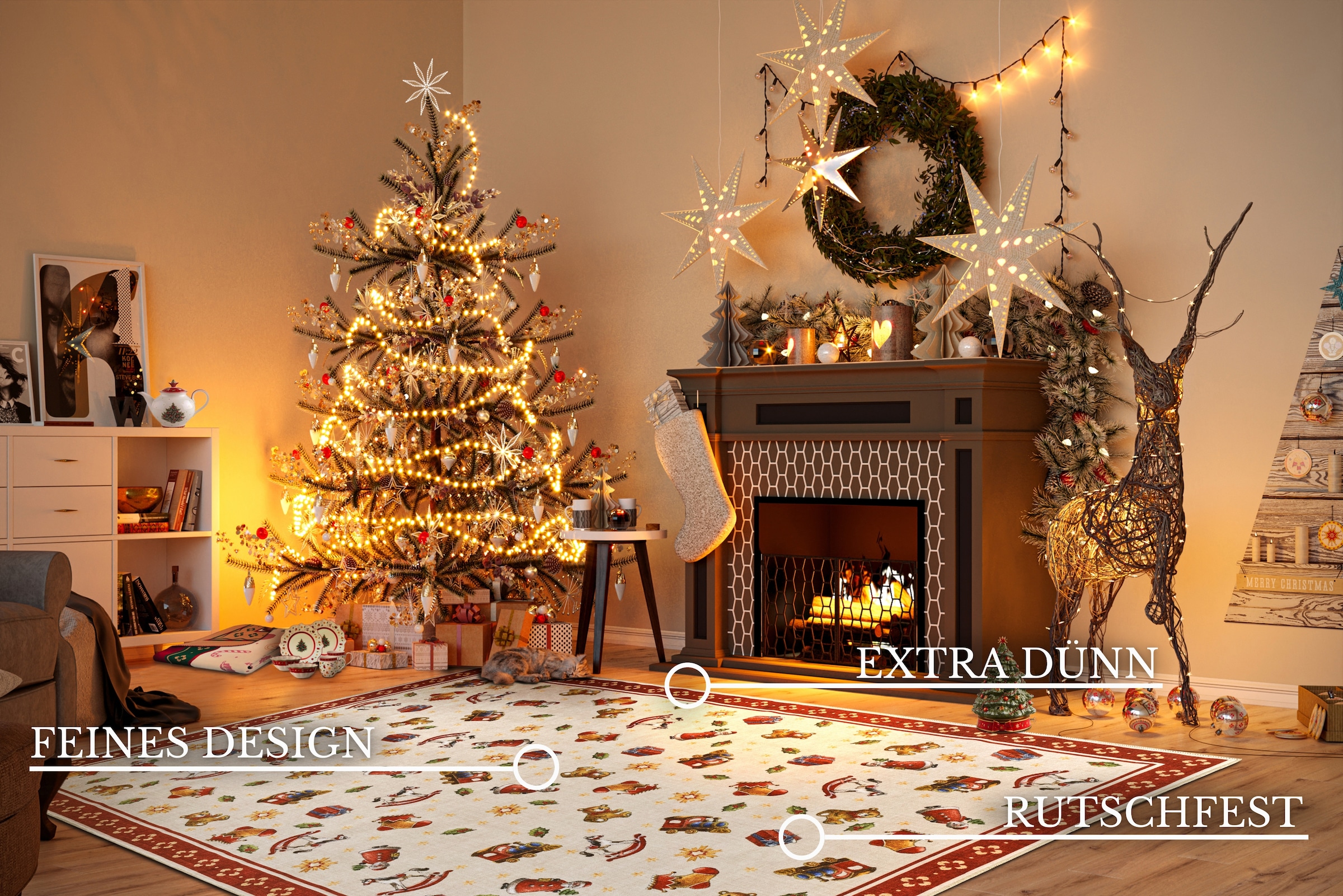 Villeroy & Boch Teppich »Nostalgic Toy's Delight, eckig, rund und Läufer«, rechteckig, 3 mm Höhe, Weihnachten, Wohnzimmer, Flur, Geschenk, Toys Delight, Dekoration