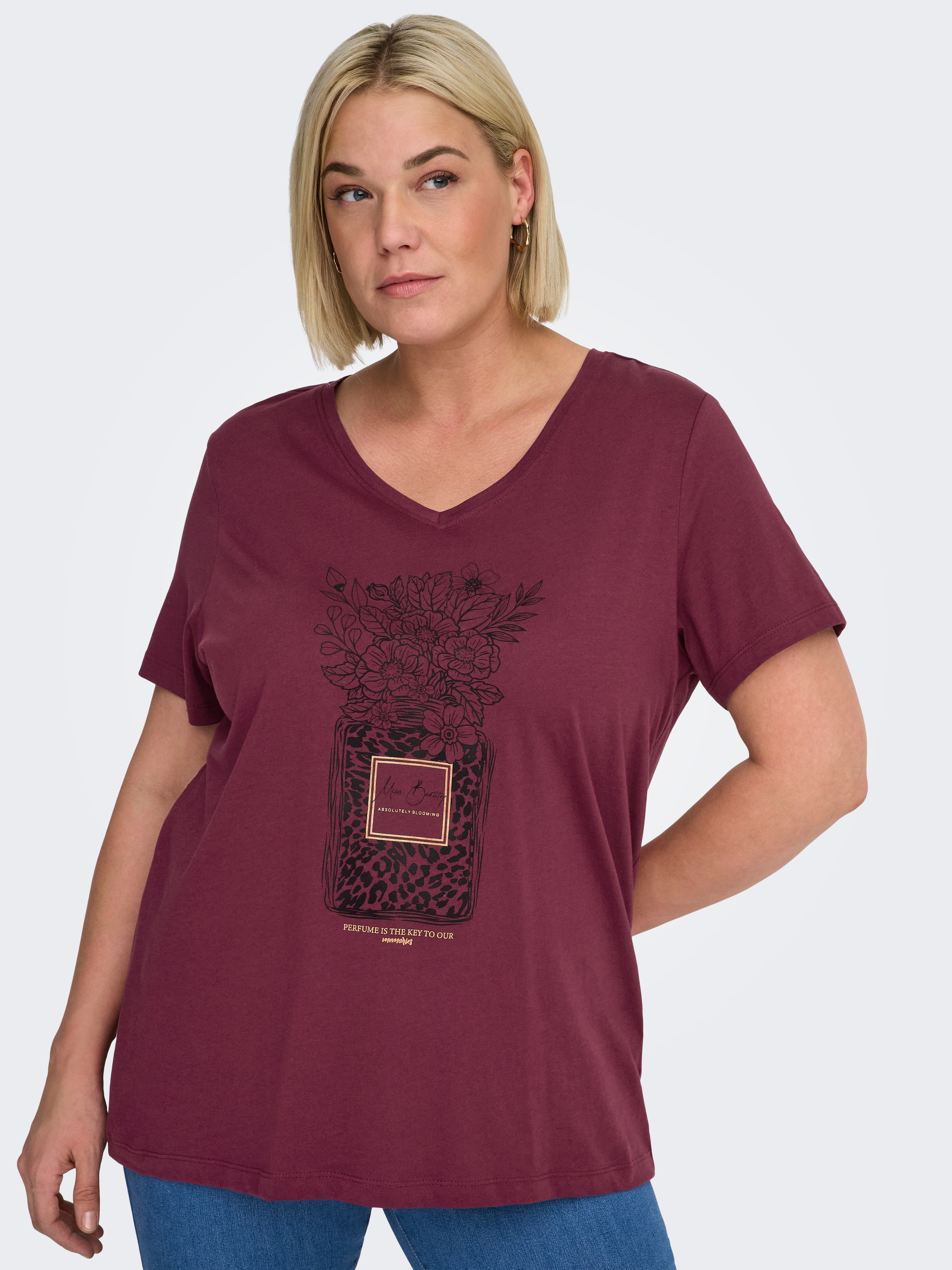 Image of ONLY CARMAKOMA Kurzarmshirt "CARLYDIA LIFE SS V-NECK REG TEE JRS"