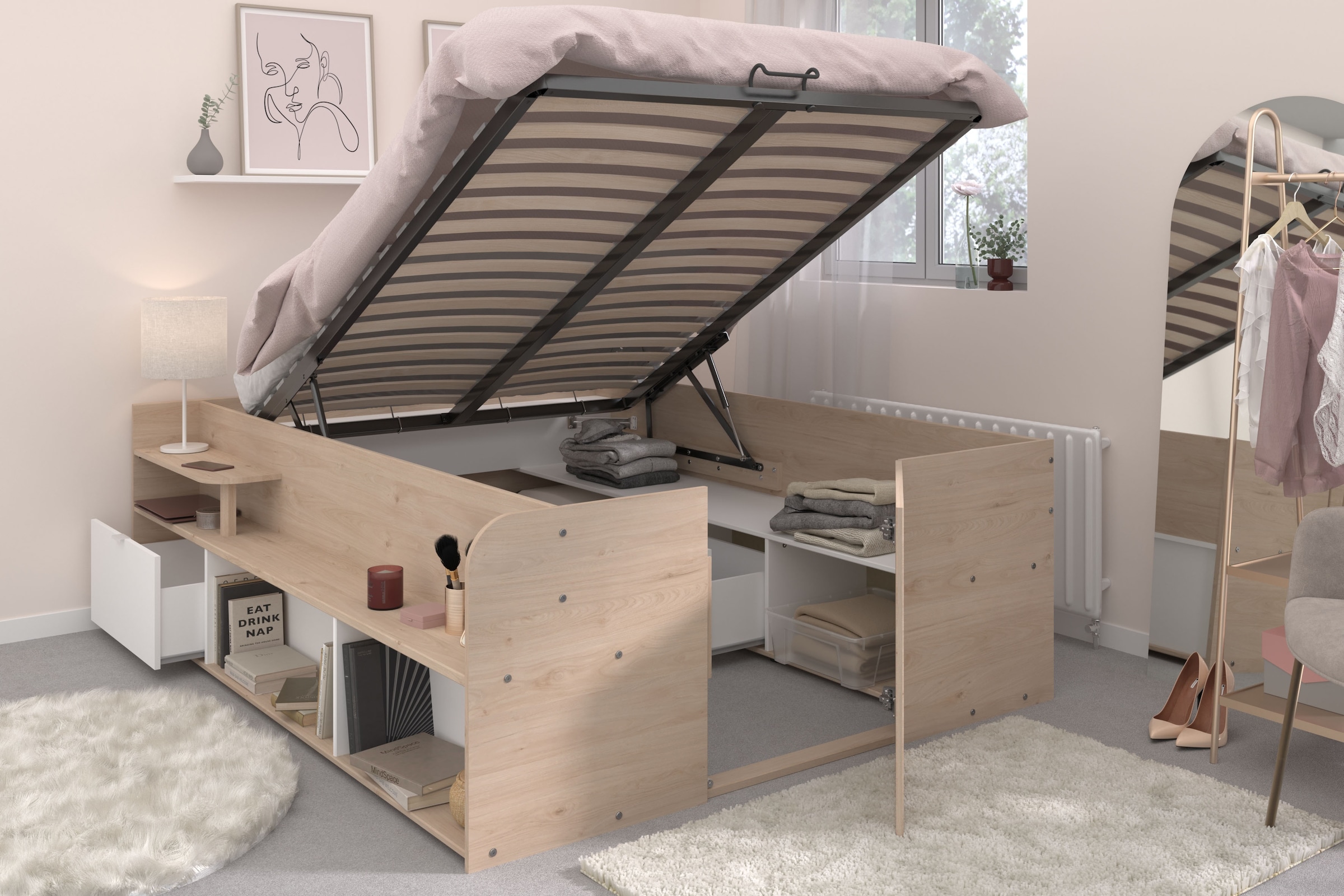 Parisot Hochbett »Parisot Travel 2«, Lattenrost aufklappbar, Stauraum integriert, Liegefläche B/L: 140 cm x 200 cm