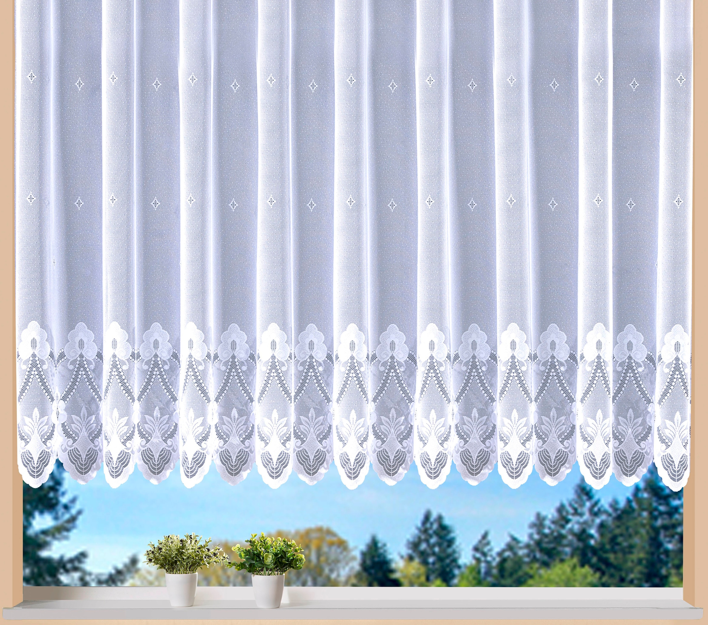 Image of Weckbrodt Gardine "Weimar" Kräuselband 1 Stk. tlg. Jacquard, floral, Halbtransparent, Sockel, Bordüre, gebogt, Store