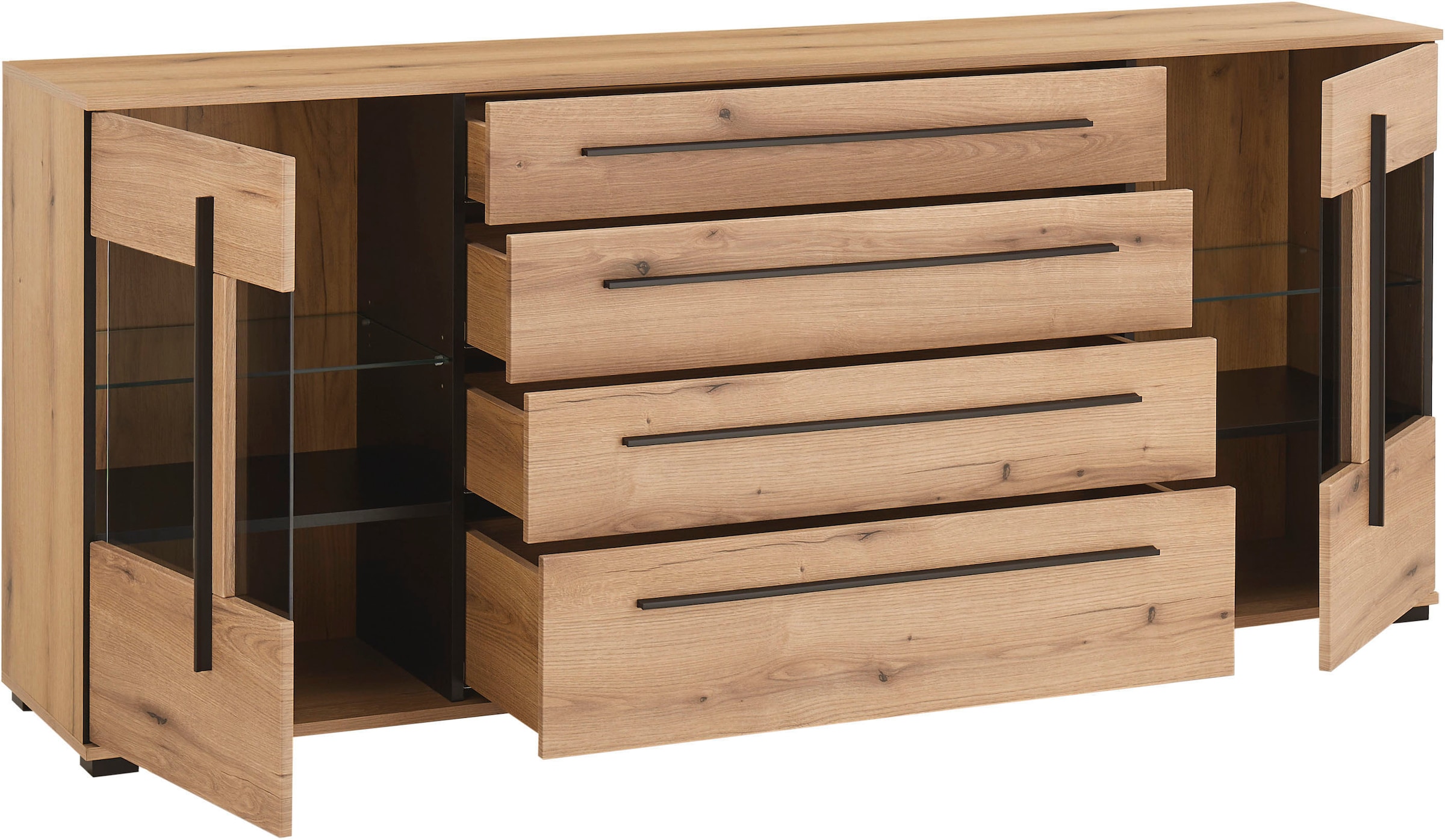 INOSIGN Sideboard »Cantara, moderner Schrank, Kommode in Eiche Evoke oder weiss«, schwarze Stangengriffe, ausreichend Stauraum, vielseitig einsetzbar