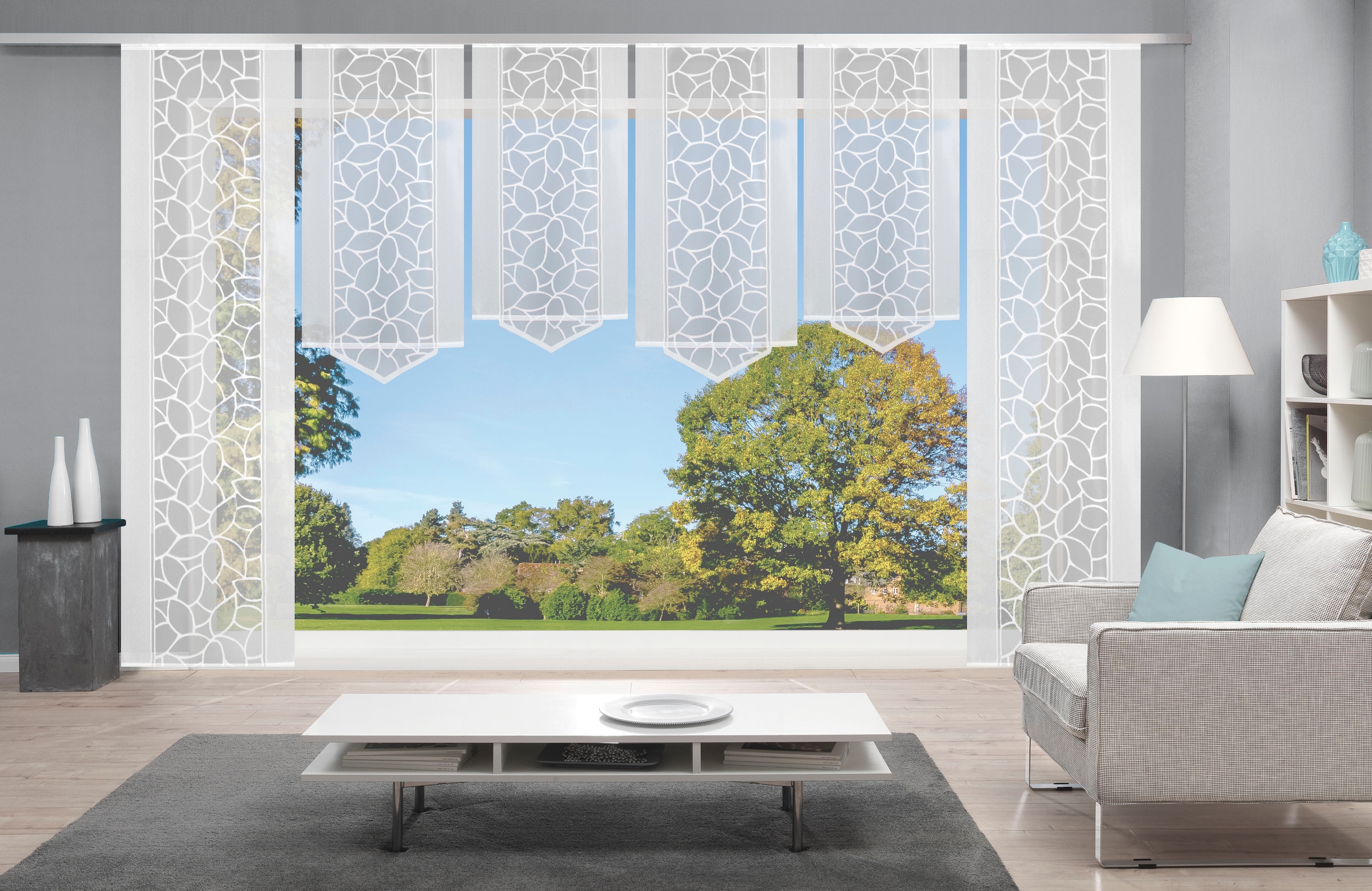 Image of HOME WOHNIDEEN Schiebegardine "JENNA" Klettband 6 Stk. tlg. Schiebevorhang Jacquard Set