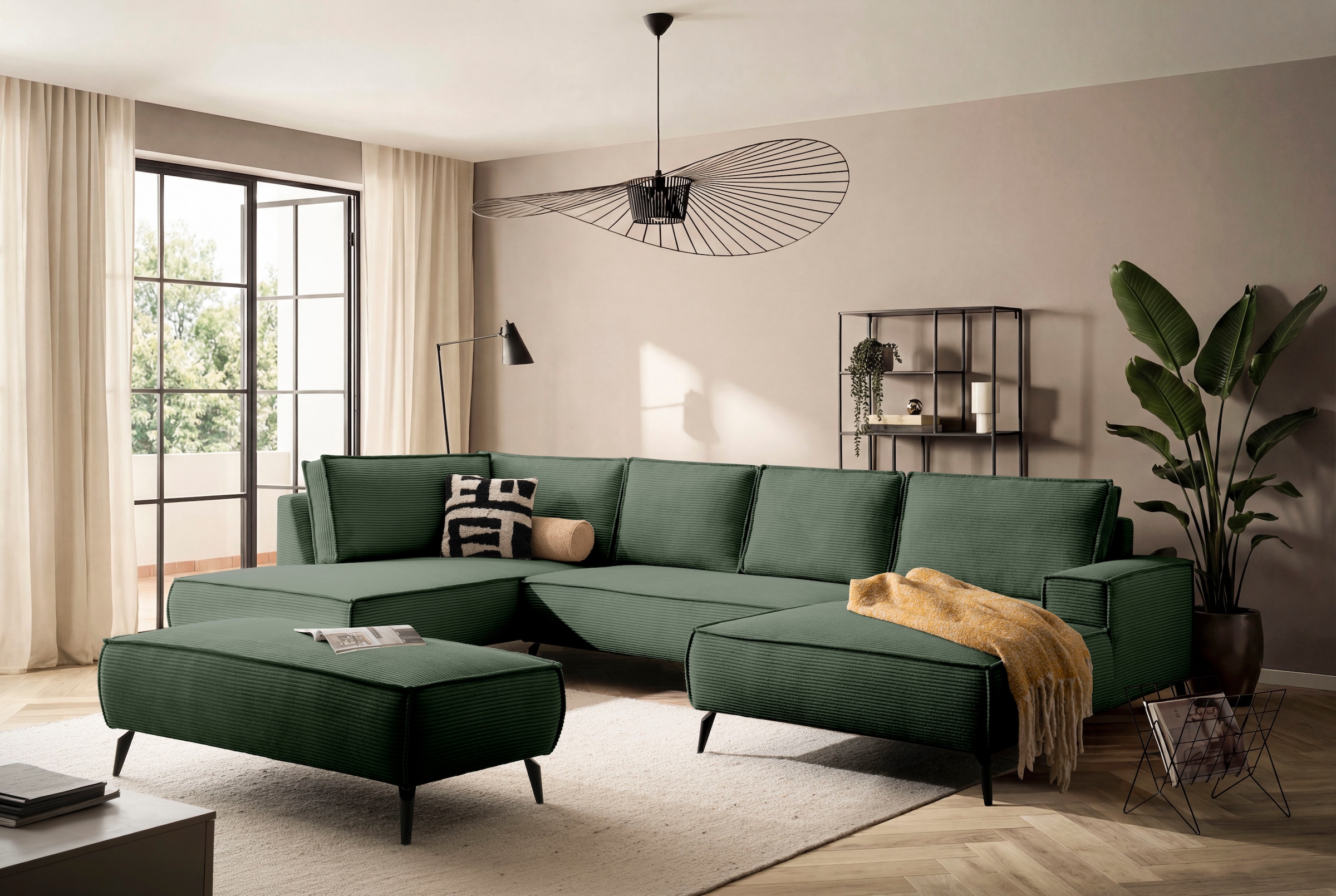GOODproduct Paysage de salon »TVINNU, moderne U-Form, Couch in Cord oder Webstoff in Leinenoptik« Recamiere rechts/links, schwarze Metallfüsse, bequeme Sitz-/Liegefläche