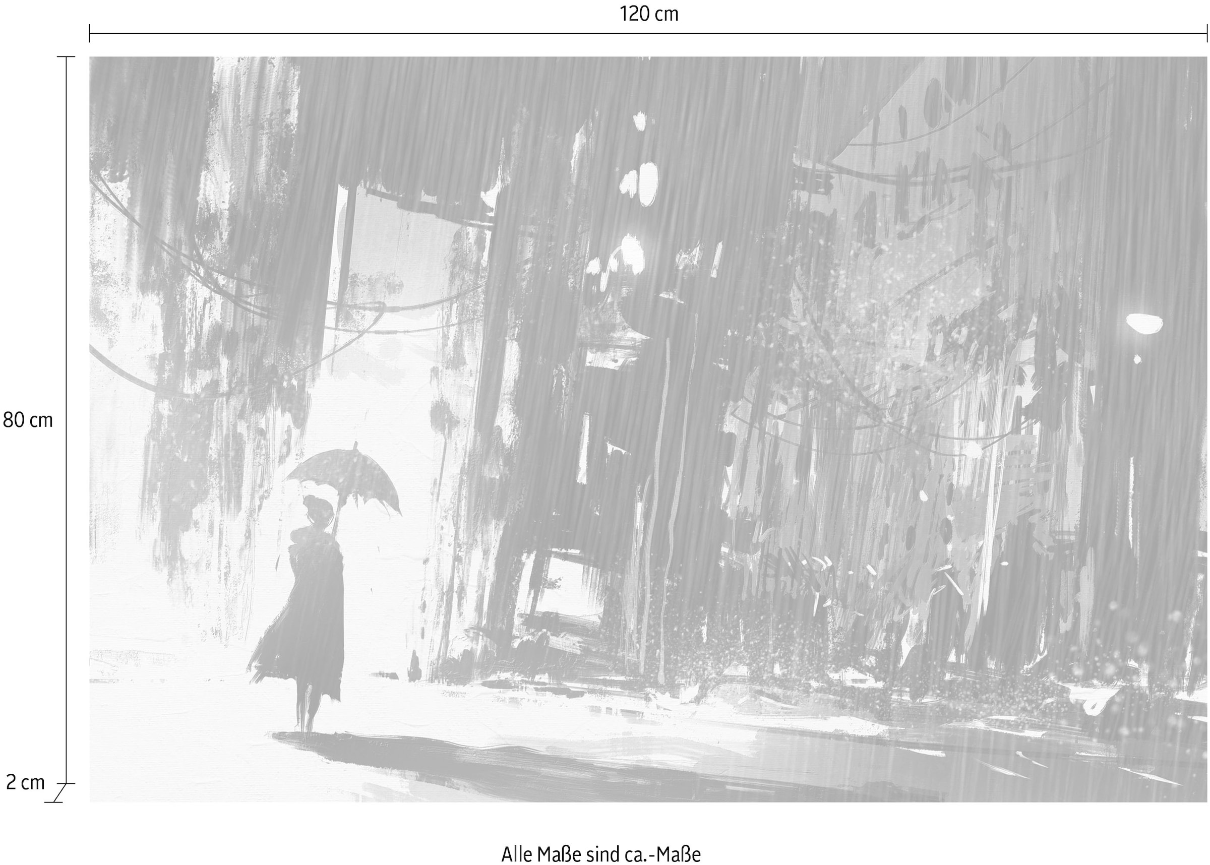 queence Leinwandbild »Frau im Regen«, Frau-Rain-Städte-Filmszene-Gebäude, Premium-Leinwandstoff, Handarbeit aus Deutschland