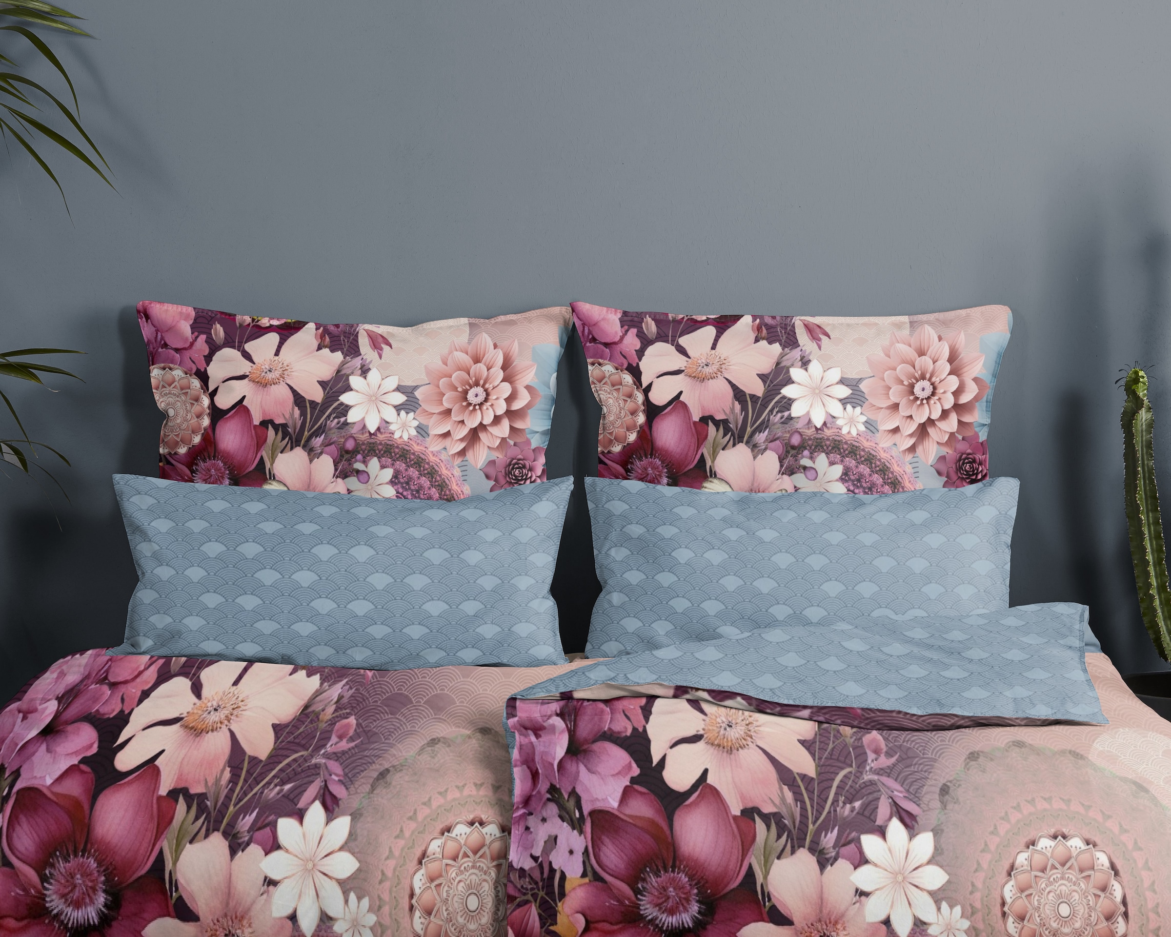 hip Wendebettwäsche »Asher«, Mako-Satin, Reissverschluss, Wendeoptik, Mandala, Blumen, Schmetterling