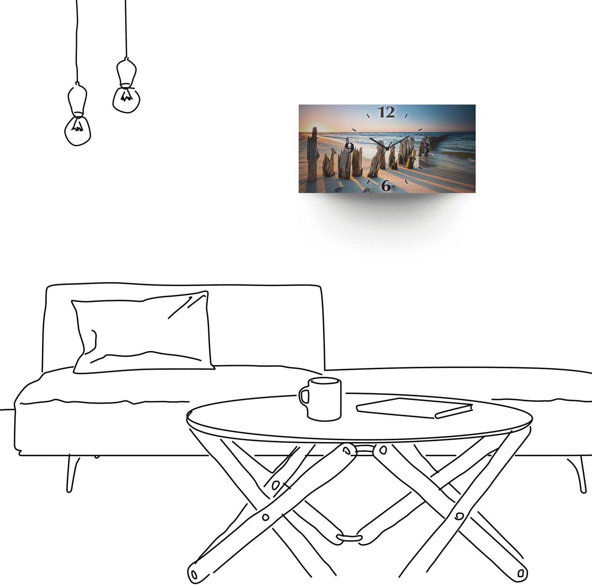 Artland Wanduhr »Sonnenuntergang Strand Wellenbrecher« 3D Optik gebogen, mit Quarz- oder Funkuhrwerk, versch. Grössen