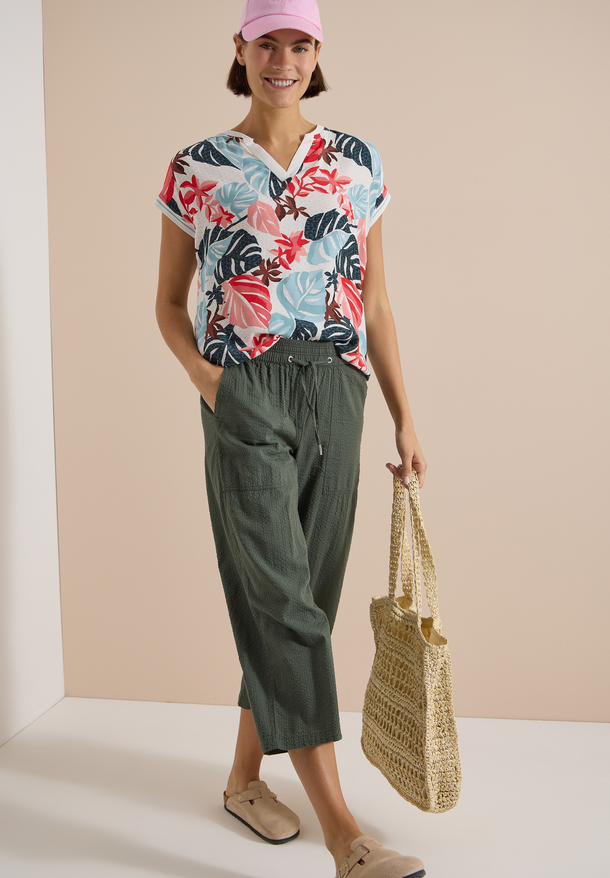 Cecil Shirtbluse Sommershirt mit Split Neck und Printmix