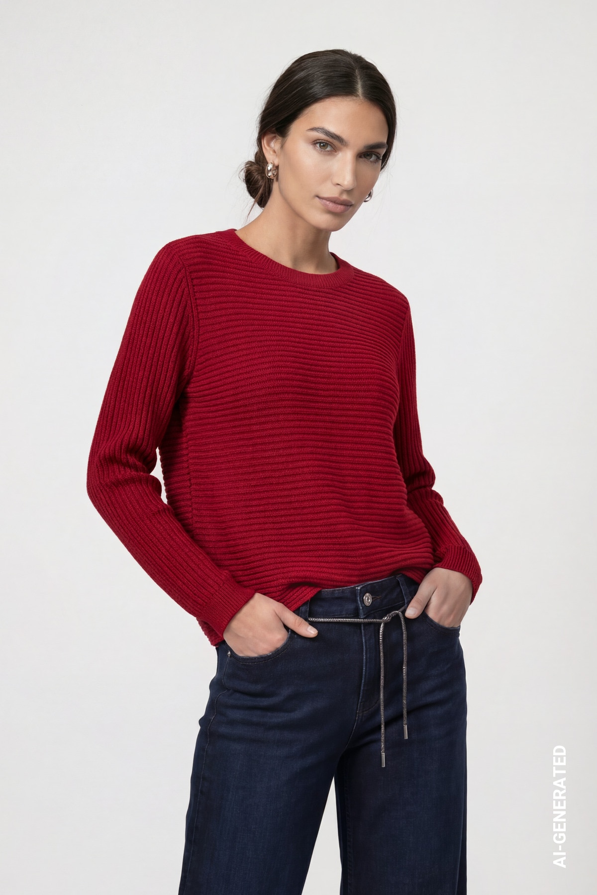 Image of Monari Strickpullover "Pullover Basic monari Rippe" Regular fit mit Rundhalsausschnitt