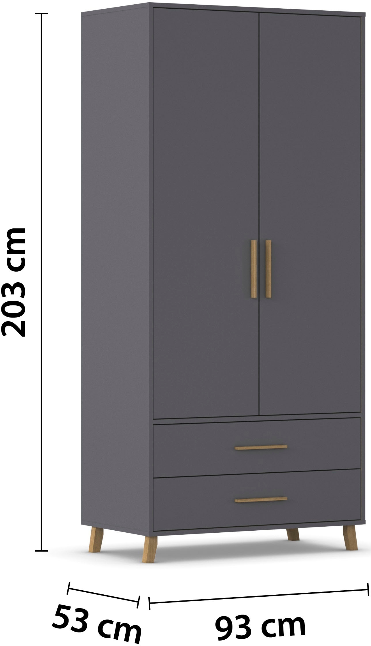 rauch »Kleiderschrank Schrank Garderobe SHINJO Breiten 93/140/187 cm« En 3 configurations différentes BASIC/CLASSIC/PREMIUM,  poignées et pieds en bois massif avec 2 tiroirs MADE IN GERMANY
