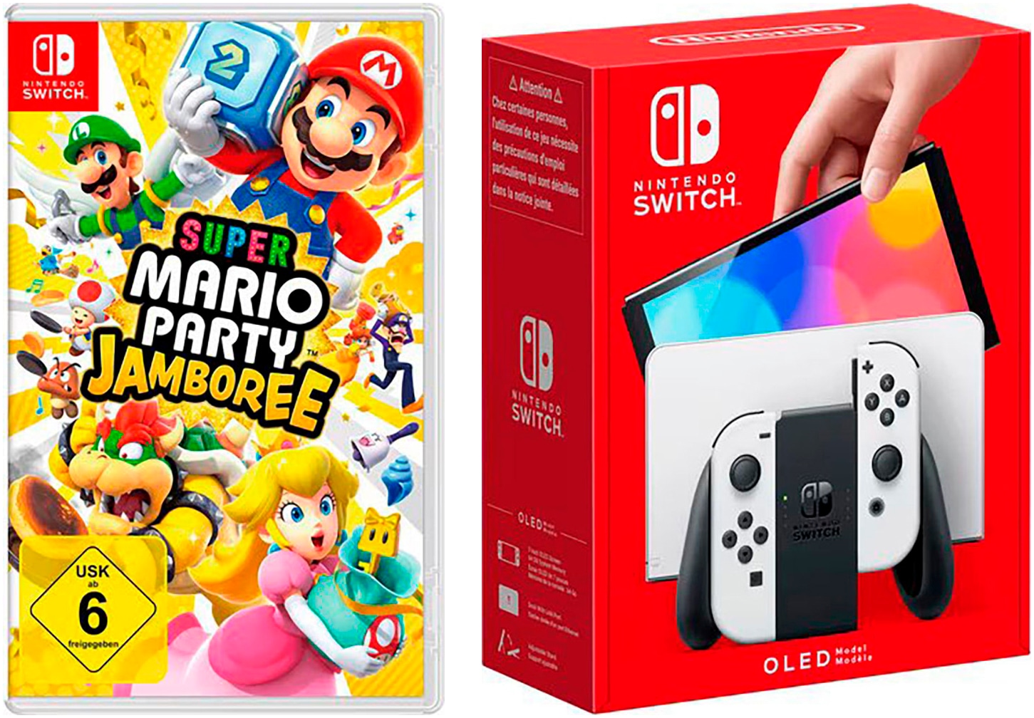 Image of Nintendo Switch Konsolen-Set "OLED weiss + Mario Party Jamboree" 64 GB