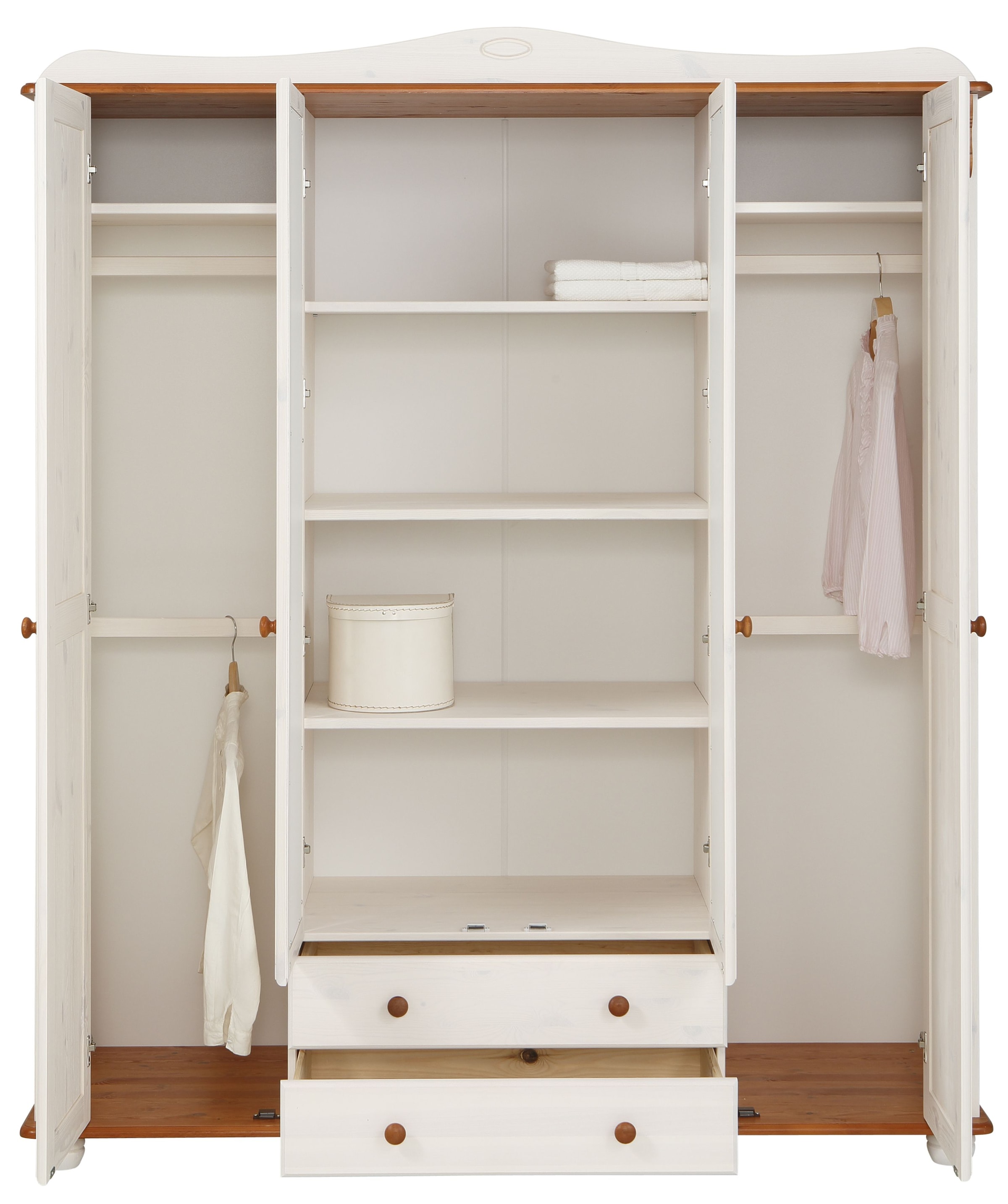 Home affaire Kleiderschrank »Adele«, (4 Breiten: 92/130/169/207 H/T ca. 191/54 cm), aus massiver Kiefer,Spiegel beim 4-und 5-trg.Schrank, Innenausstattung