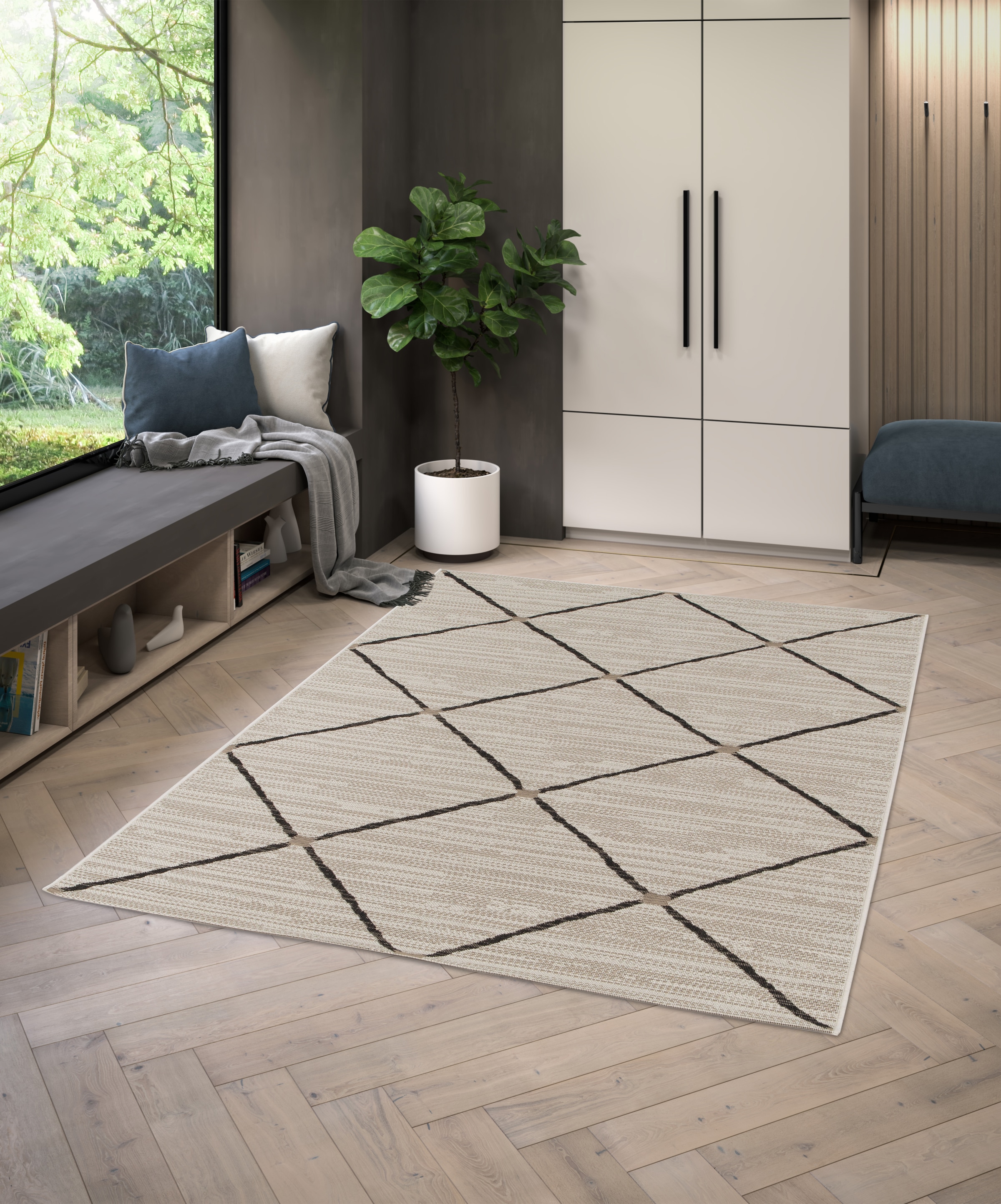 Image of Primaflor-Ideen in Textil Teppich "Outdoorteppich PARADISE - Rhombus" rechteckig 4 mm Höhe Flachgewebe, Rauten, Scandi, In- und Outdoor geeignet, wasserfest