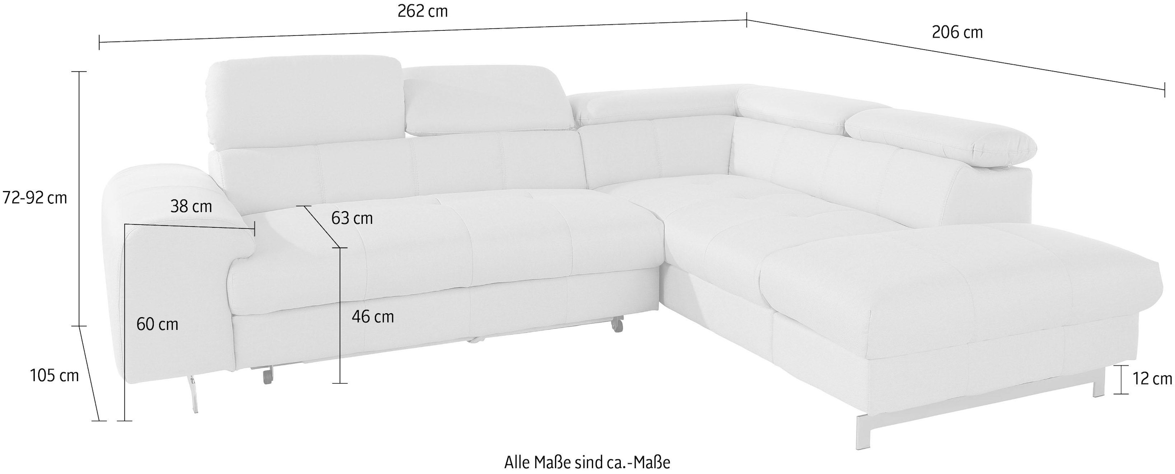 COTTA Ecksofa »Chef L-Form« mit Kopfteilverstellung, wahlweise mit Bettfunktion & Bettkasten