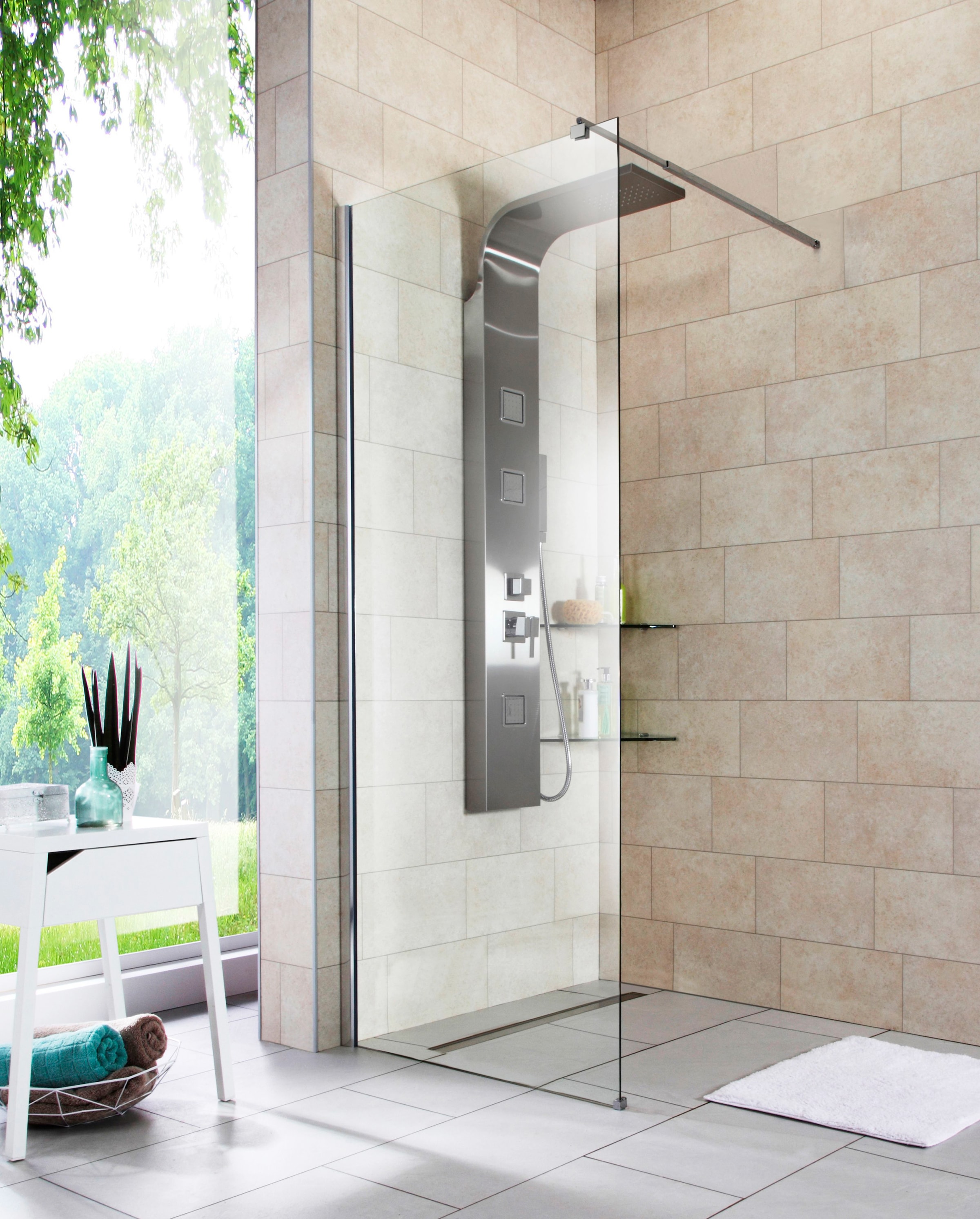 Image of welltime Walk-in-Dusche "Tropea light" Inklusive verstellbarem Wandarm