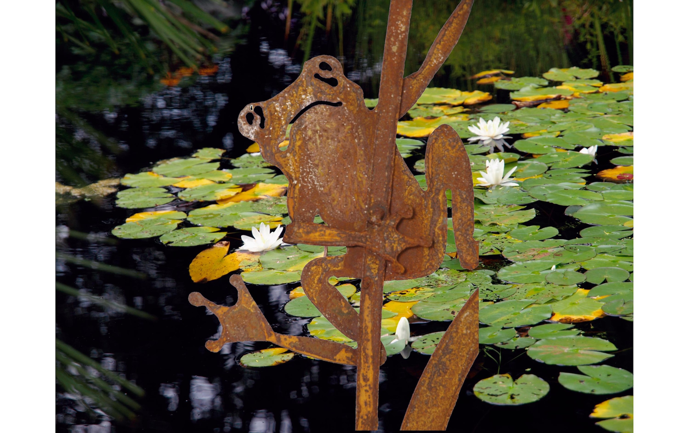 Gartenstecker »Ambiance Frosch an Schilfkolben,Metall rost«