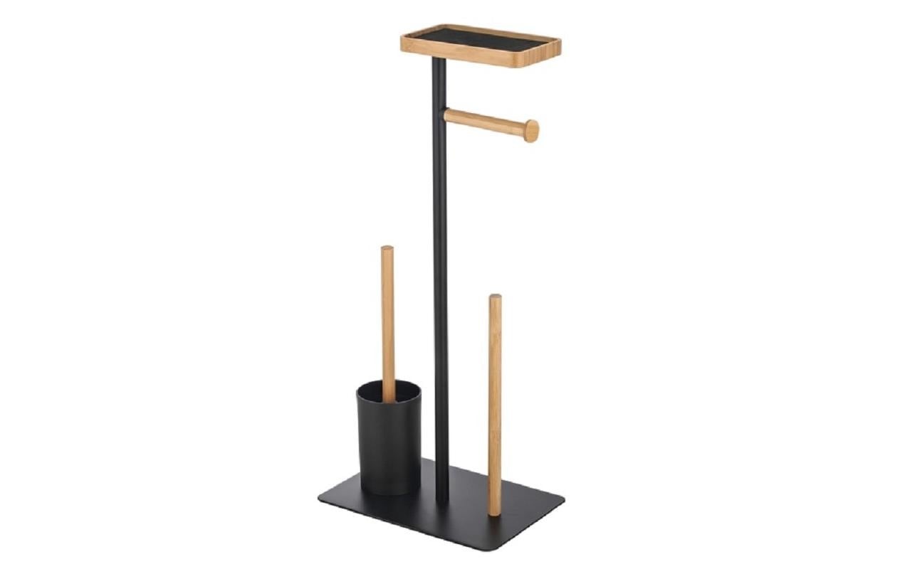 Image of MSV WC-Garnitur "Teiki Schwarz matt/ Natur" aus Bambus Metall