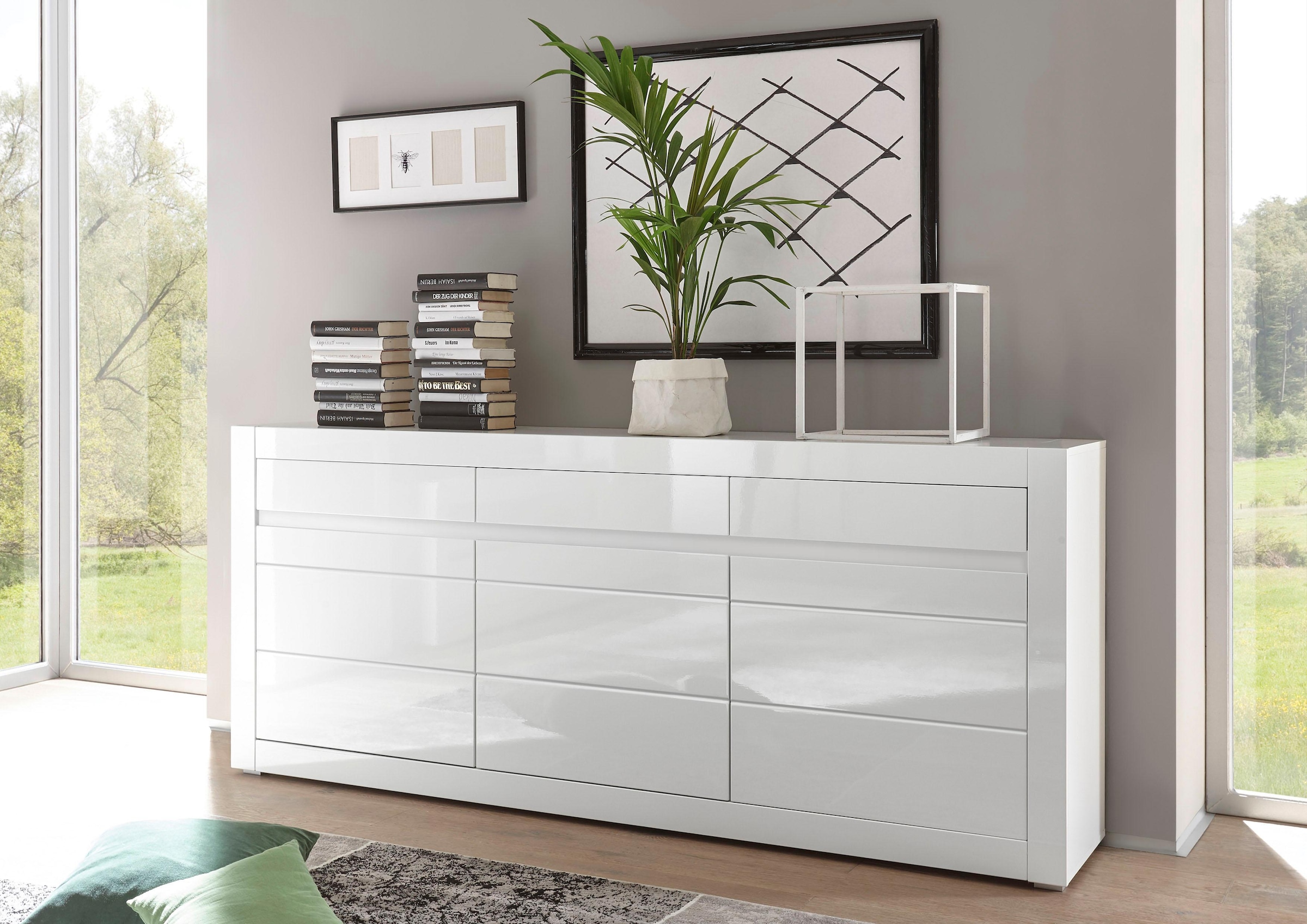 INOSIGN Sideboard »Carat«, Breite 217 cm, wird mit zwei Leisten angeliefert, 1 x grau, 1 x weiss