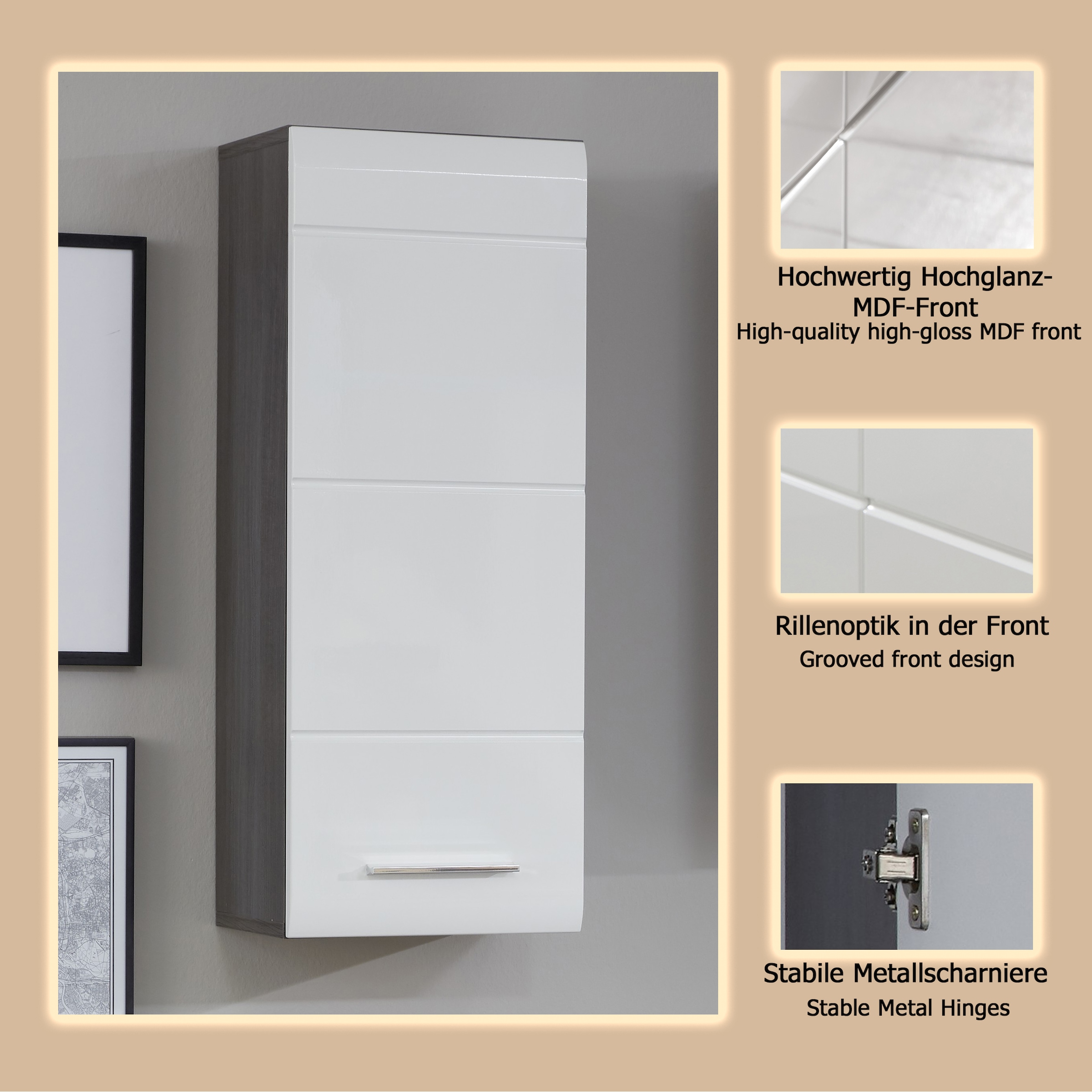 welltime Hängeschrank »Sovana« Badezimmerschrank mit 2 Fächern in Weiss - (B/T/H) 30/24/77 cm