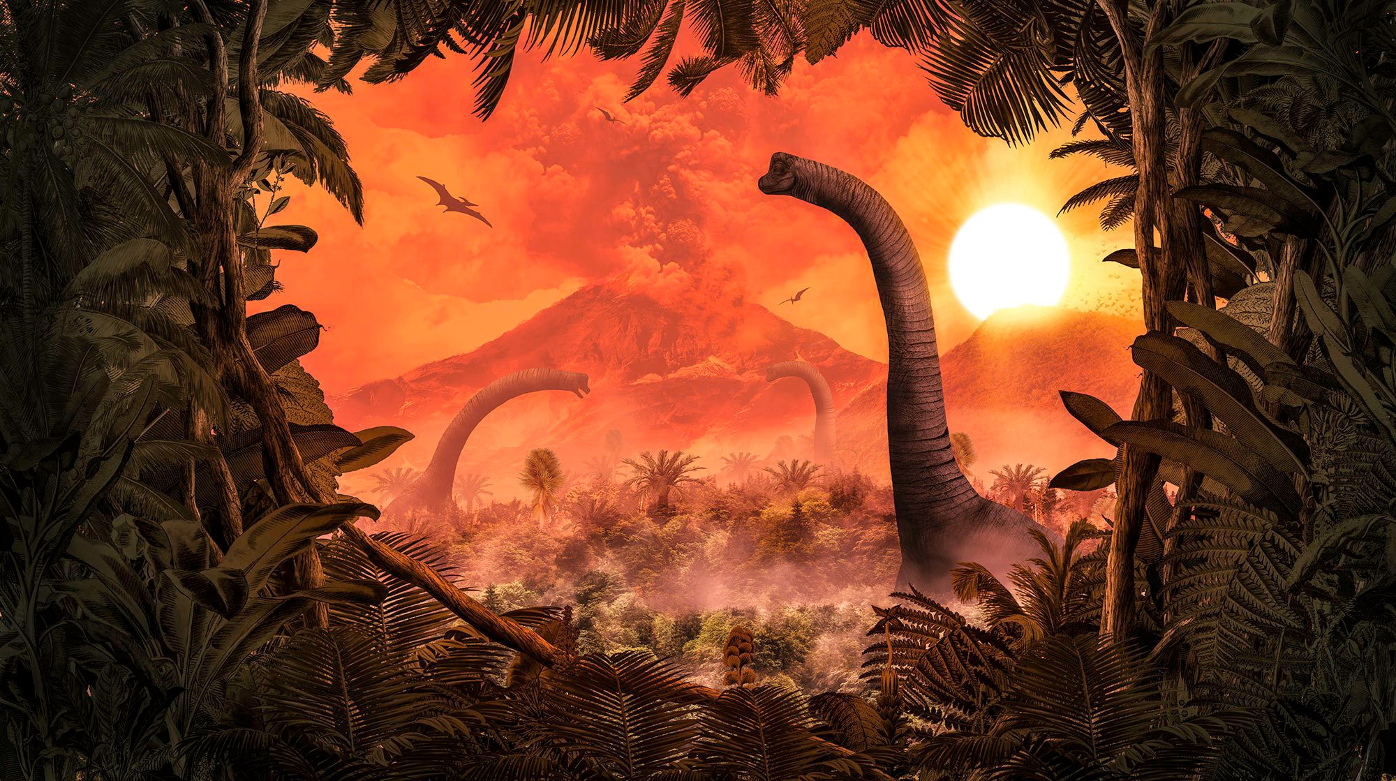 Image of Komar Vliestapete "Digitaldruck Vlies - Brachiosaurus Panorama - Grösse 500 x 280 cm" bedruckt glatt Kinderzimmer