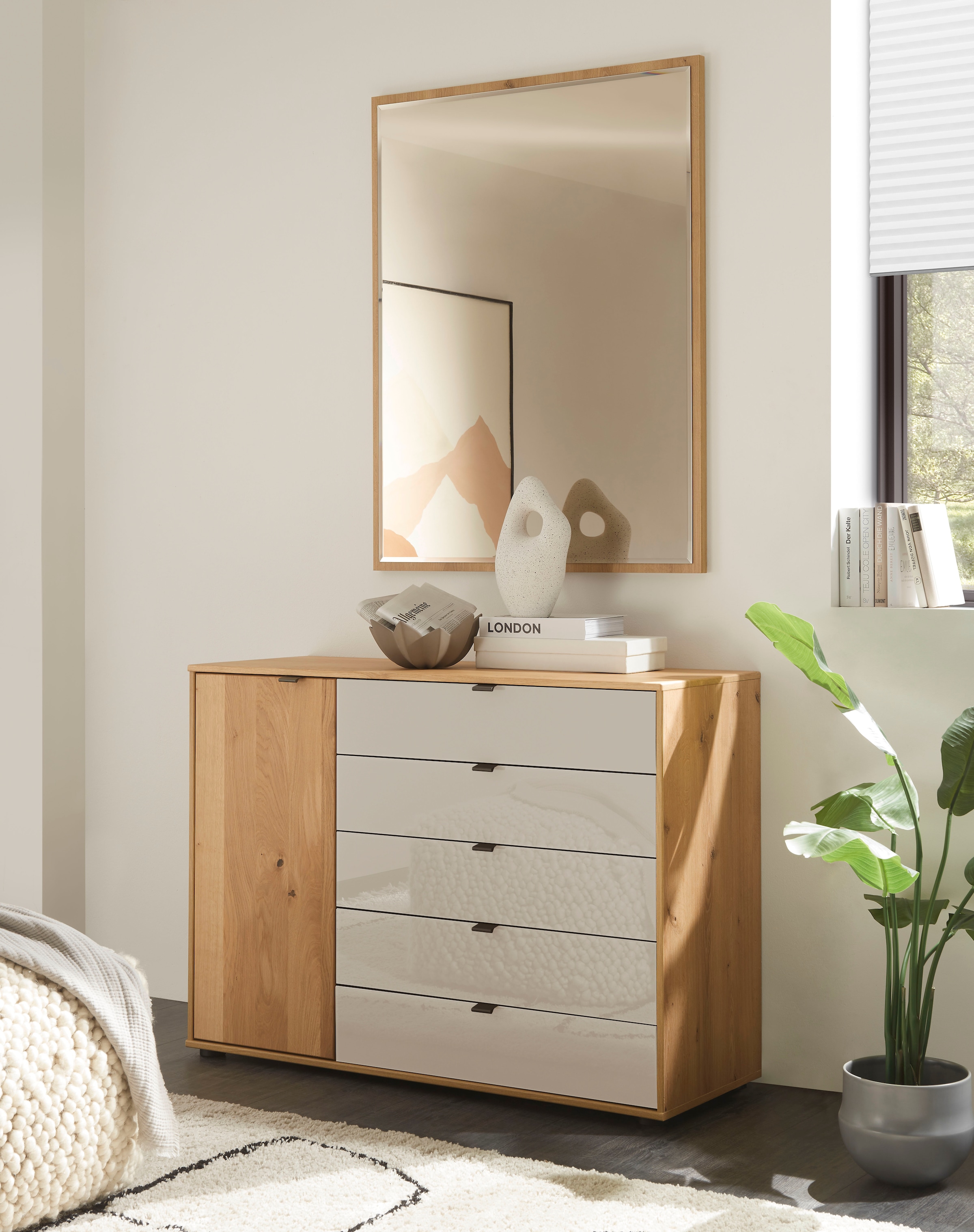 WIEMANN Commode combinée »Cardiff Sideboard, Wäscheschrank, teilmassiv Bianco-Eiche, Schubladen« Kommode 120x86x43 cm, braun, mit Dämpfung, MADE IN GERMANY,  verschiedenen Ausführungen, inklusive Einlegeboden